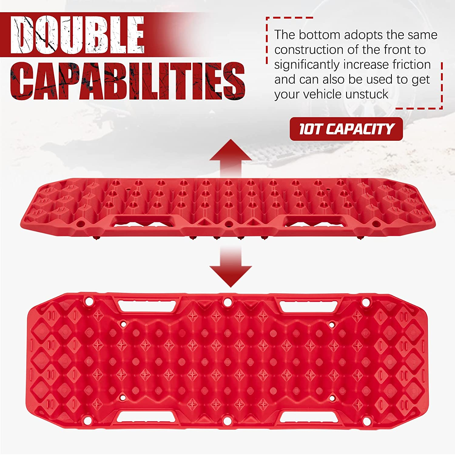 BUNKER INDUST Recovery Traction Boards - Bentable 120&deg; Load Capacity 10 Tons Offroad Tracks for ATV UTV 4WD 4X4 for Automotive Accessories Tires and Wheels in Sand Snow Mud, Red image number 6