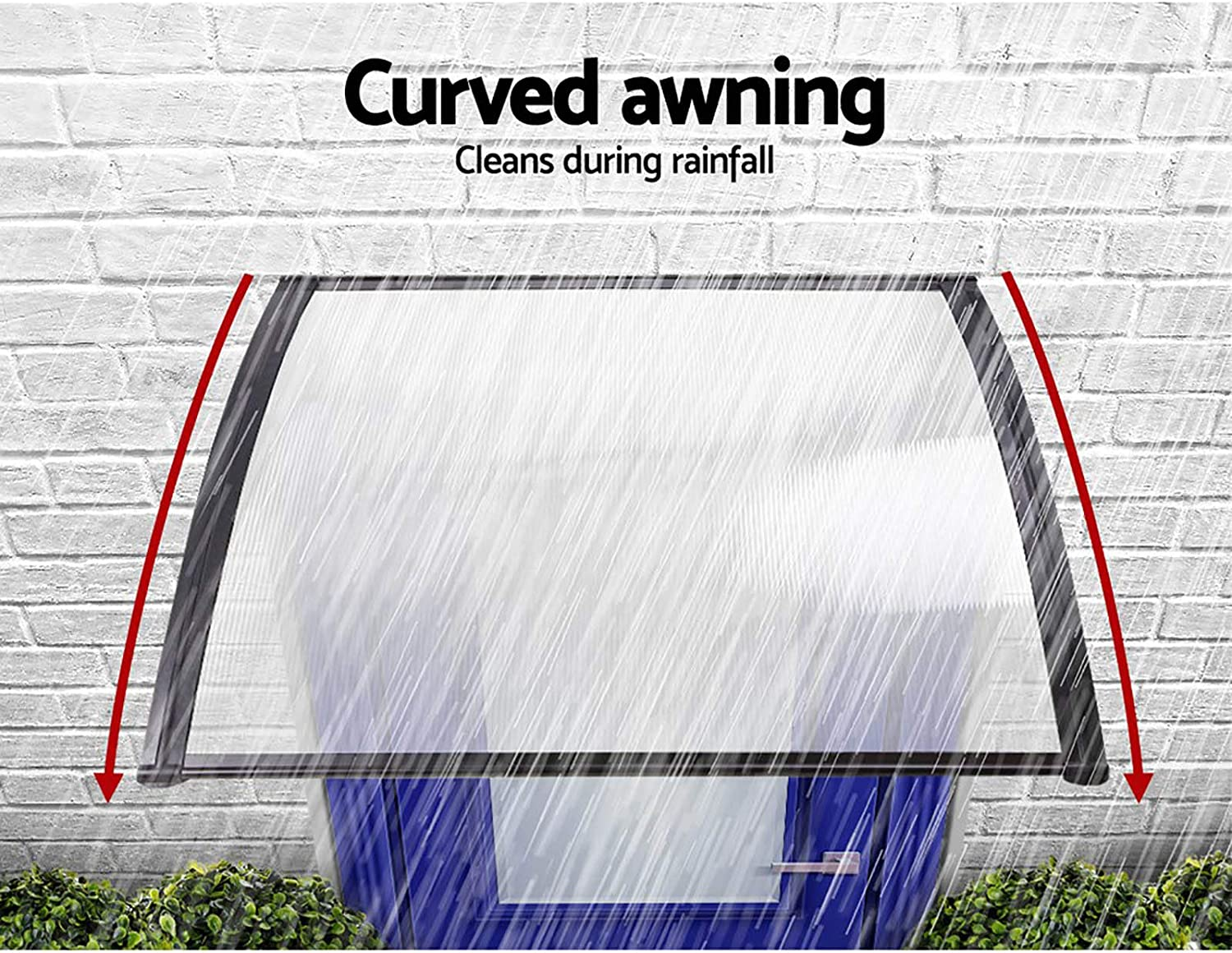 Instahut Window Awning Brown PC Panel with Black Bracket Outdoor Door Canopy Sun Shade Shelter, Patio Terrace Garden Baconly Porch Shield Rain Snow Eaves Cover Protector, 1Mx1.2M DIY image number 2