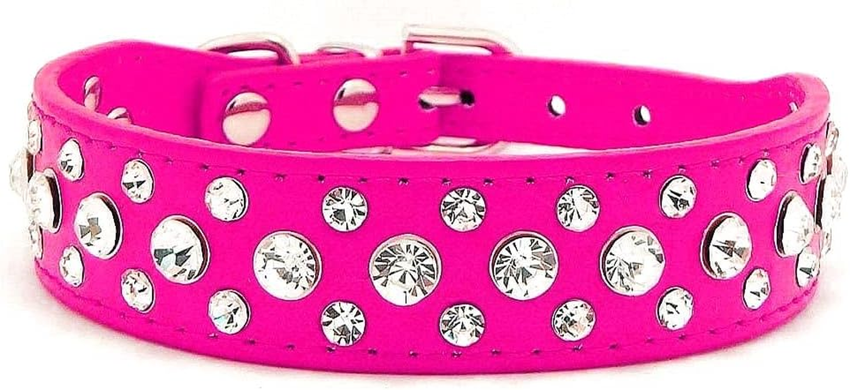 Rhinestone Dog Collar, Bling Rhinestone PU Leather Crystal Diamond Pet Dog Cat Puppy Collar Black S M L XL (S Fit Neck 8-10", Hot Pink) image number 3