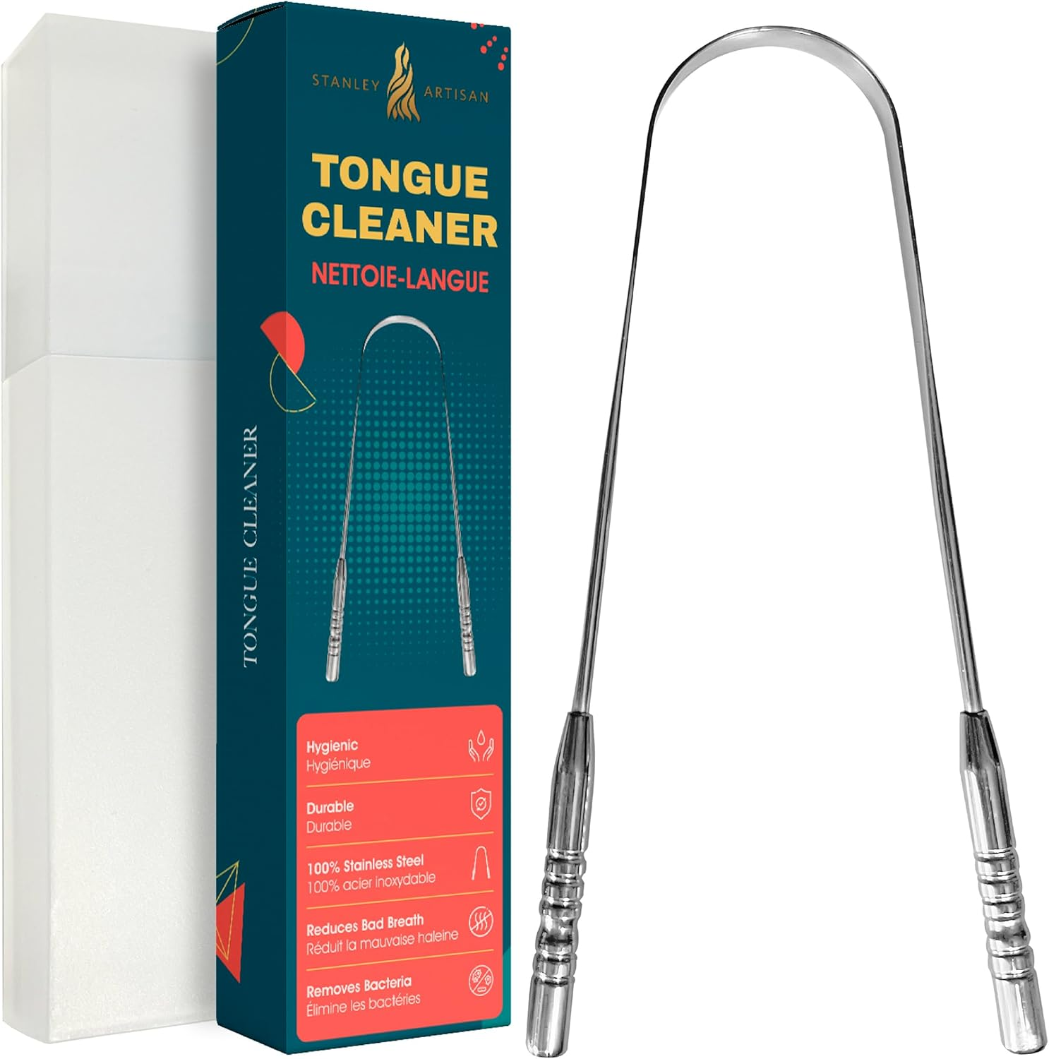 Tongue Scrapers, Professional Tongue Cleaner Scraper, Tongue Cleaner Reusable Stainless Steel Tools with a Ppt Premium Plastic Case - for Adults 1 Count (Pack of 1) image number 1