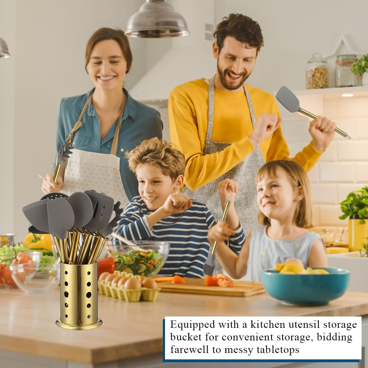 Gold Kitchen Utensils Set, Kyraton 38 Pieces Non-Stick Silicone Cooking Utensils Set, Spoon Spatula Set with Sturdy Stainless Steel Utensil Holder, Dishwasher Safe image number 1