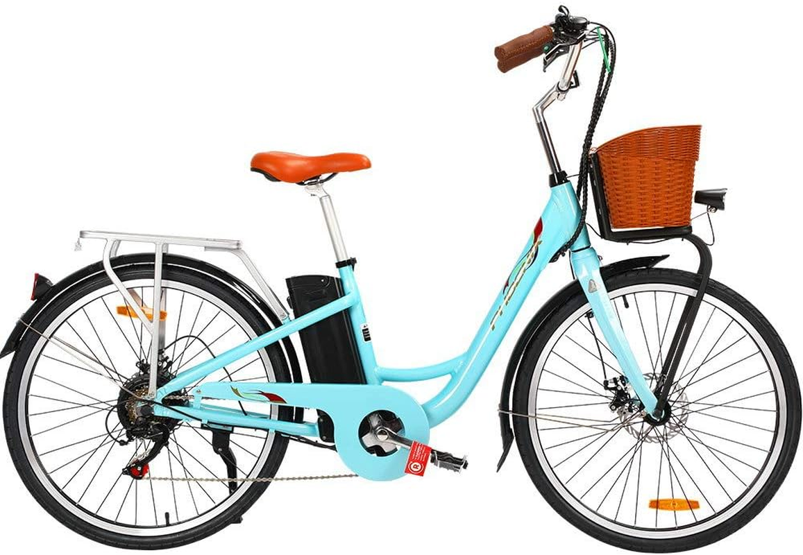 Phoenix Electric Bike, 26 Inch Ebike Mountain Road Electronic Bikes Electricbike Outdoor Adult Cycling Equipment, 6 Speed Powerful Brushless Motor Led Headlight Green Blue image number 3