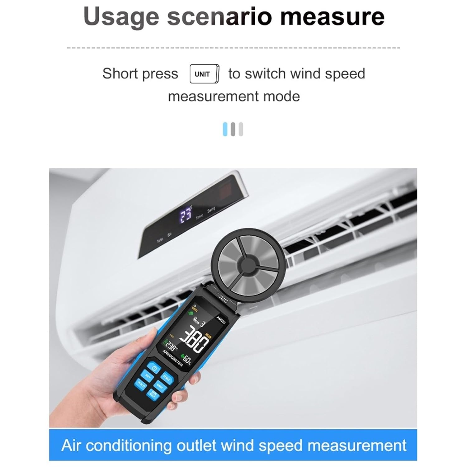 Digital Anemometer with Eight Blades and Sensor ABS Air Velocity Meter 180&deg; Rotating Fan with Backlit Screen for Wind Energy Meteorology image number 3