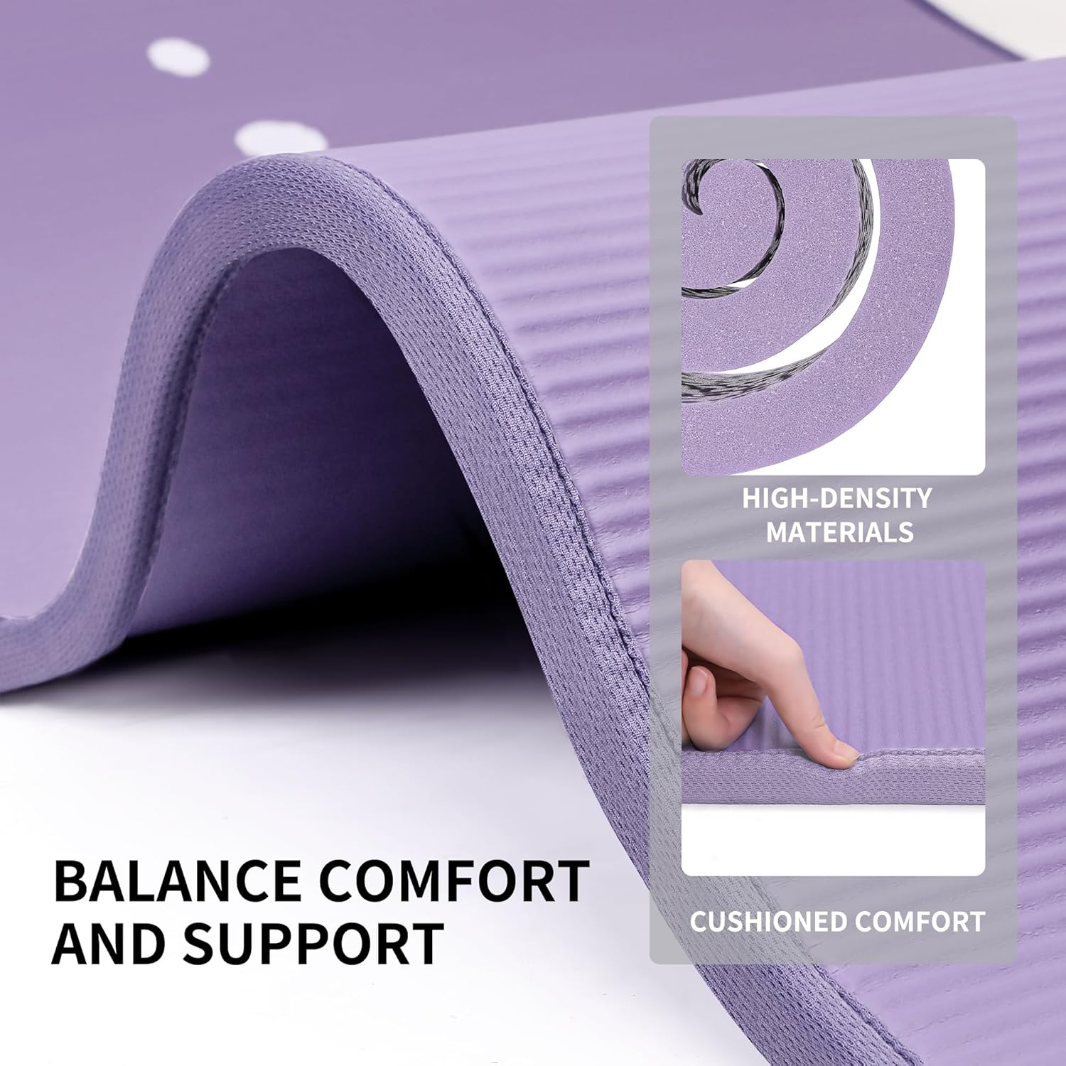 PROIRON Yoga Mat Eco Friendly NBR All-Purpose 10Mm Thick Non-Slip Exercise Mat High Density Anti-Tear Pilates Mat with Carrying Strap for Yoga Pilates and Gymnastics - 183Cm X 66Cm X 1Cm - 7 Colours(Only Official Brand : PROIRON) - Black (Edge Protection, Durable Robust) image number 7