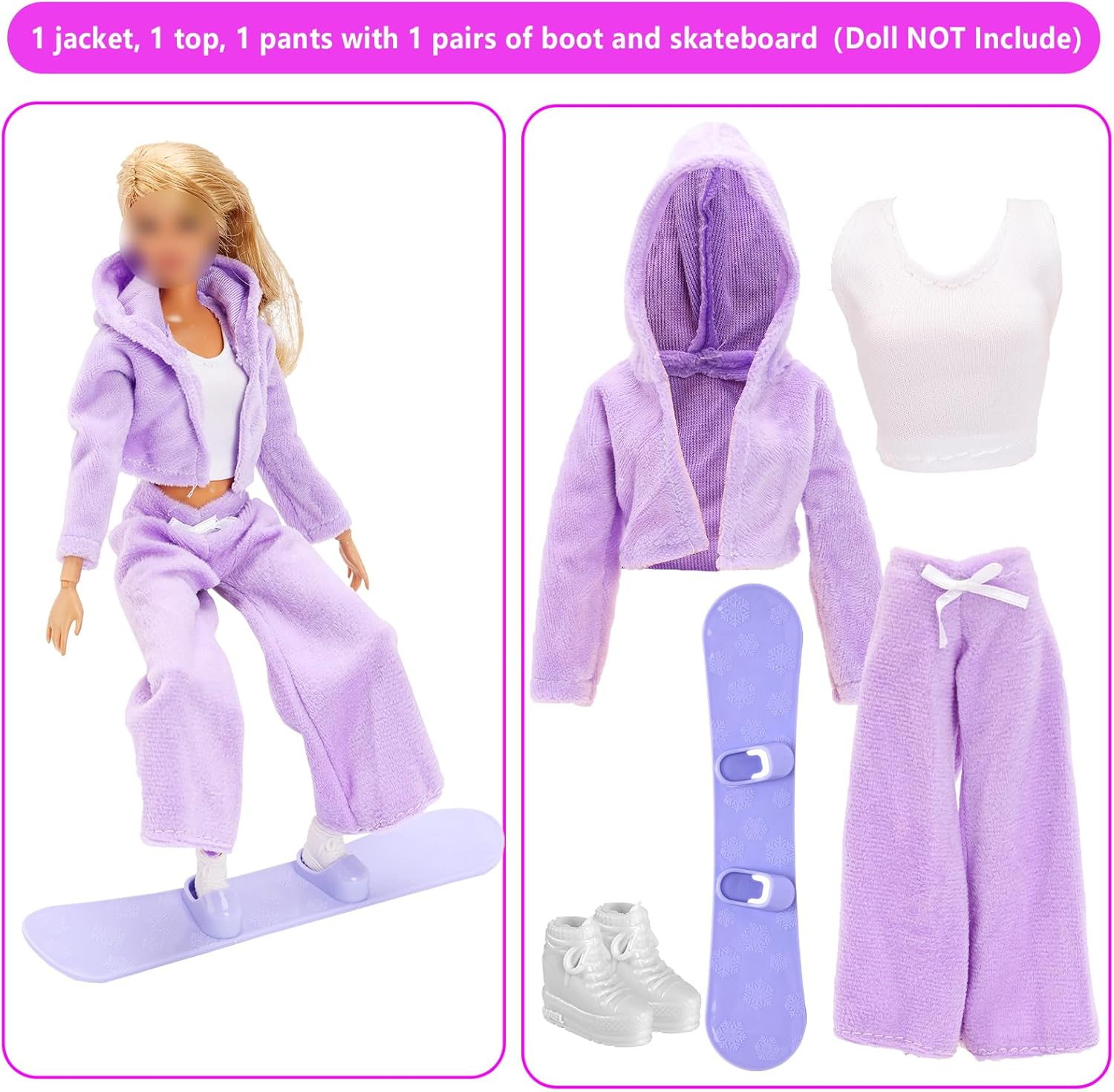 Barwa 13 Pcs Doll Winter Clothes and Accessories - 3 Set Doll Winter Coat Clothes, 2 Pairs of Shoes and 8 Pcs Skiing Accessories for 11.5 Inch Girl Doll Winter Playset image number 3