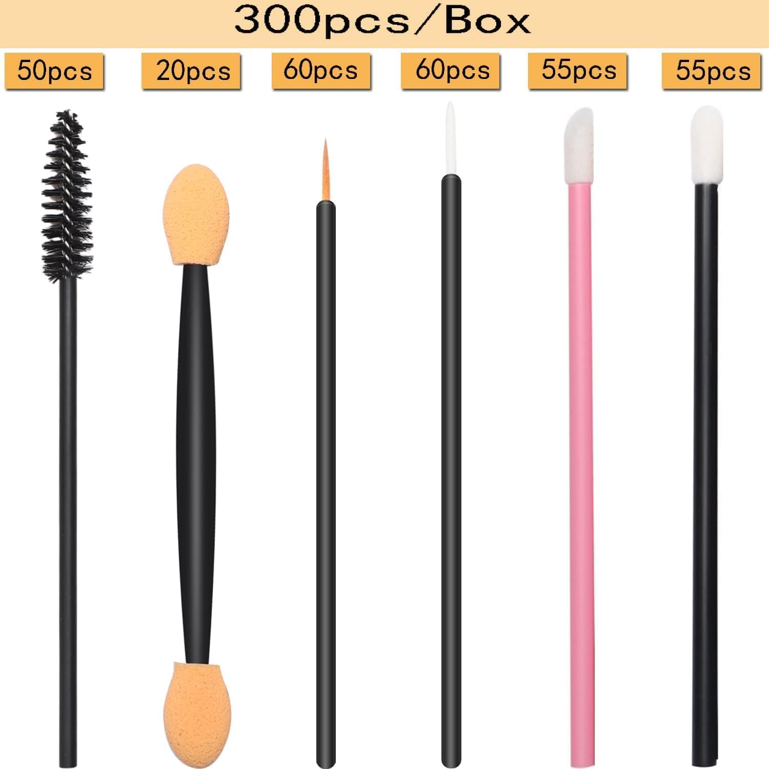 300Pcs Disposable Makeup Tool Kit,Brow Brush/Mascara Brush/Lip Applicators/Eyeshadow Applicators/Eye Liner Brush, Makeup Disposable Accessories with Organizer Box image number 4