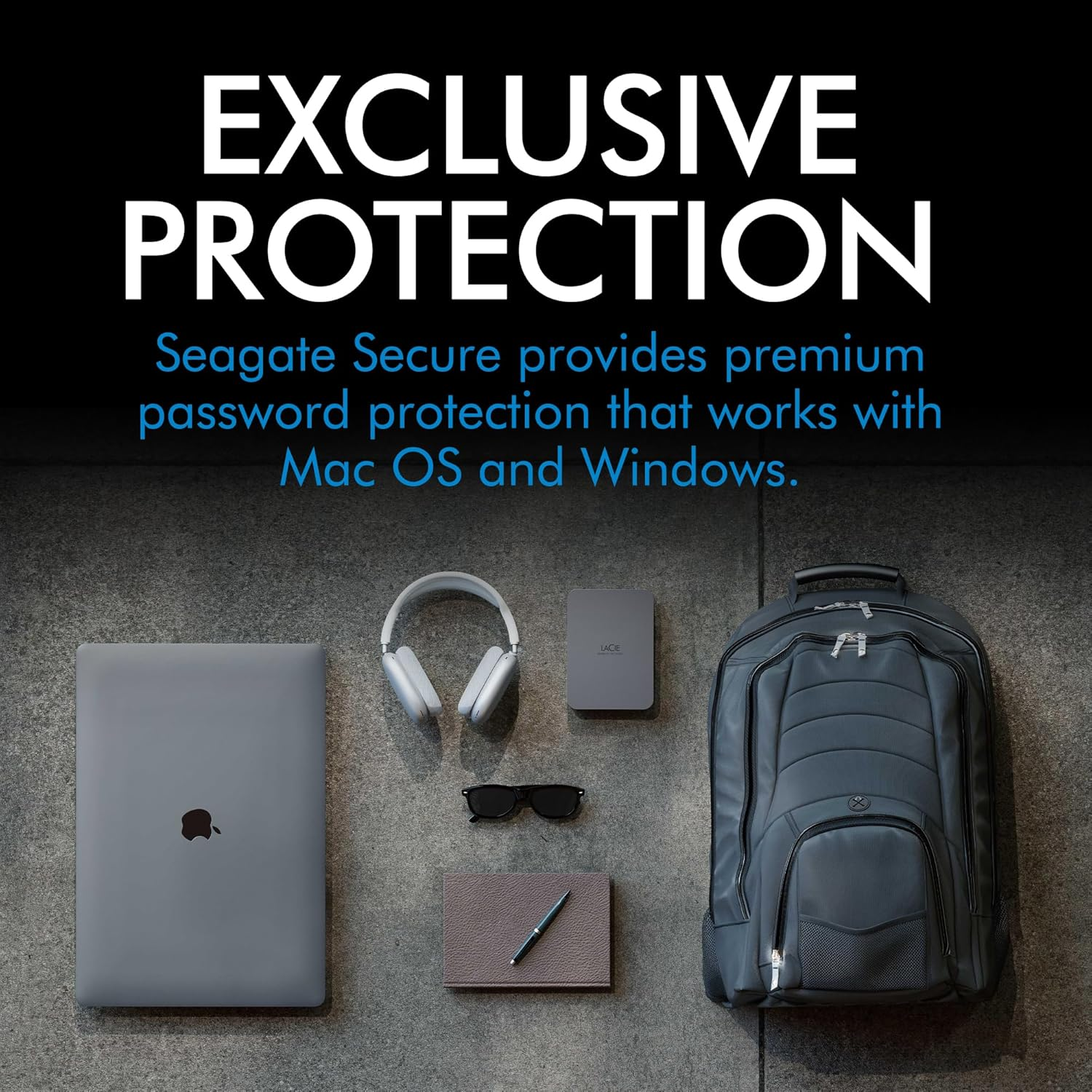 Lacie Secure USB-C 5TB Mobile External Hard Drive, Space Grey image number 3