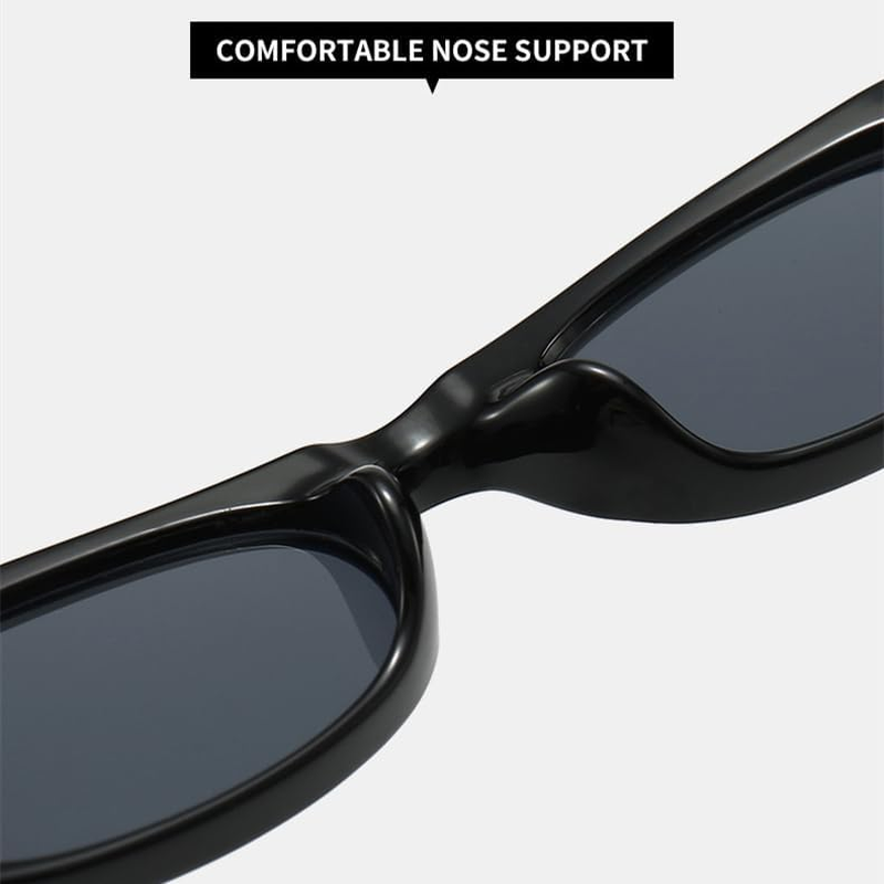 Trendy Cat Eye Black Sunglasses Women Narrow Frame Rectangle Shades Small Eyewear Men Sun Glasses Female Male Uv400(Black Tea) image number 3