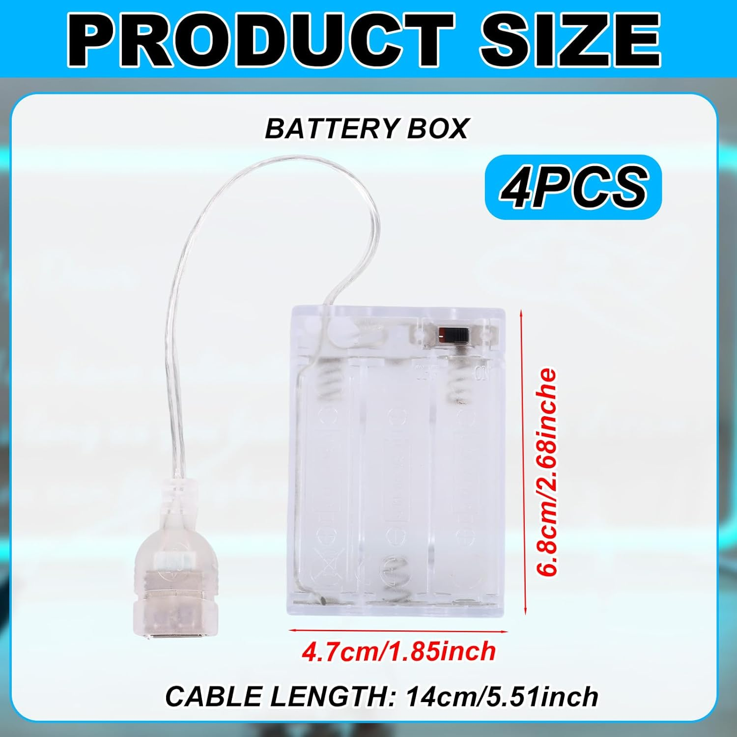 BTFO 4Pcs Battery Pack for 5V LED Neon Signs, Transparent USB Neon Light Battery Box Converts USB Lights to Battery-Operated image number 2