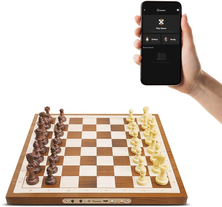 Chessnut Air Electronic Chess Set, a Magnificently Handcrafted Wooden Chess Board with Extra Queens,Leds, AI Adaptive Electronic Chess Set Game and App with Computer Chess Board