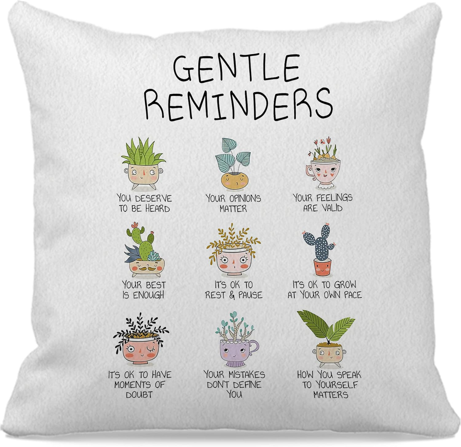 Mental Health Positive Affirmation Gentle Reminders Bontanical Plant Throw Pillow Case 18&Prime;&times;18&Prime;,Cute Potted Plants Decorative Cushion Cover for Therapy Office Counselor Room,Gifts for Teens Women Girls image number 3