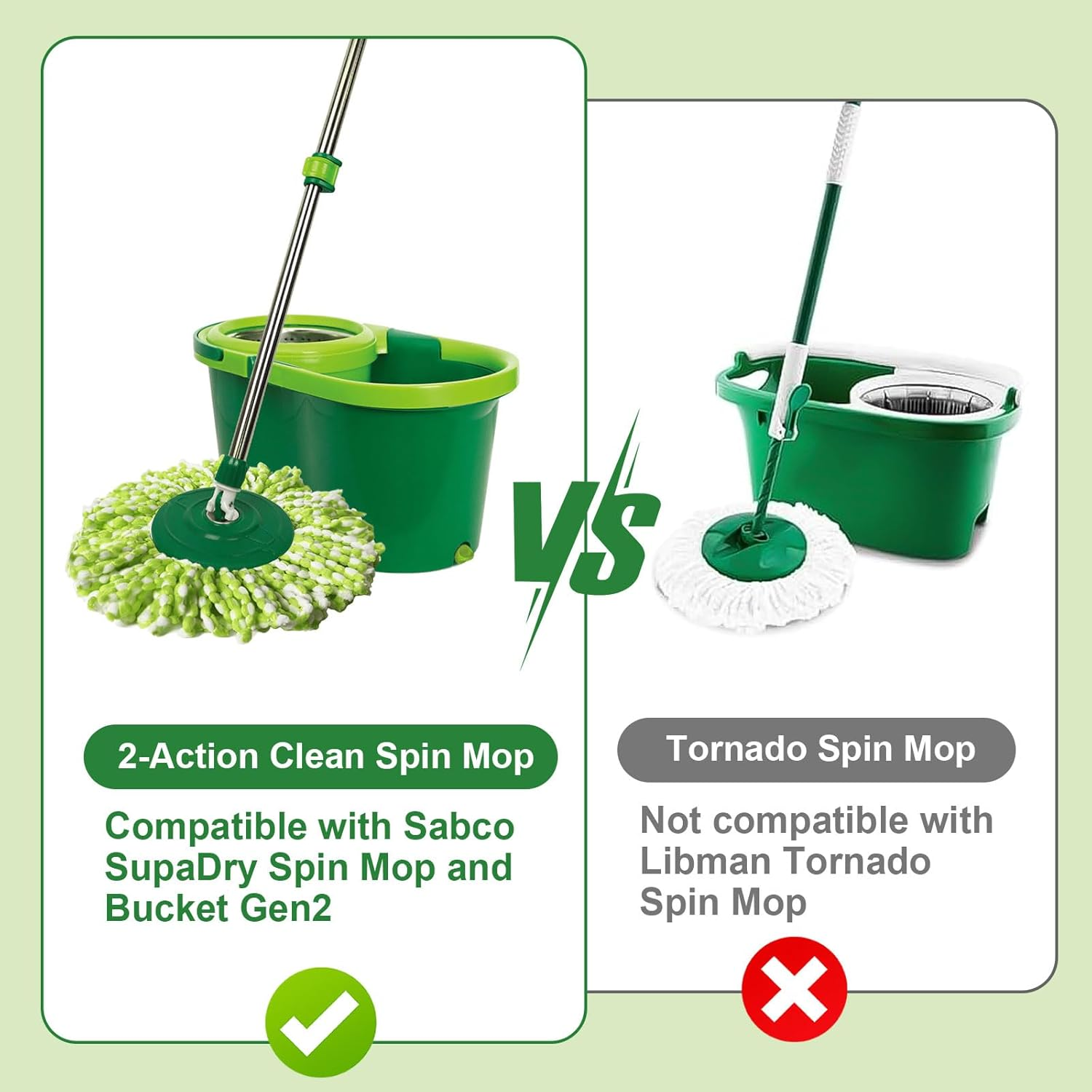 6 Pack Mop Heads Replacement Compatible with Sabco 2-Action Clean Spin Mop and Bucket System Microfiber Spin Mop Replacement Head