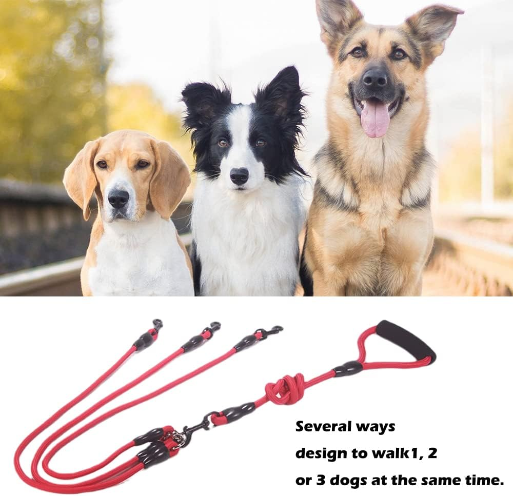3 in 1 Dog Leashes, with Adjustable Detachable Coupler, 3 Way Dog Leash, Durable Strong Nylon Long Line Dog Leads with Padded Handle, for One, Two, Three Dogs Pet Walking Hiking image number 4