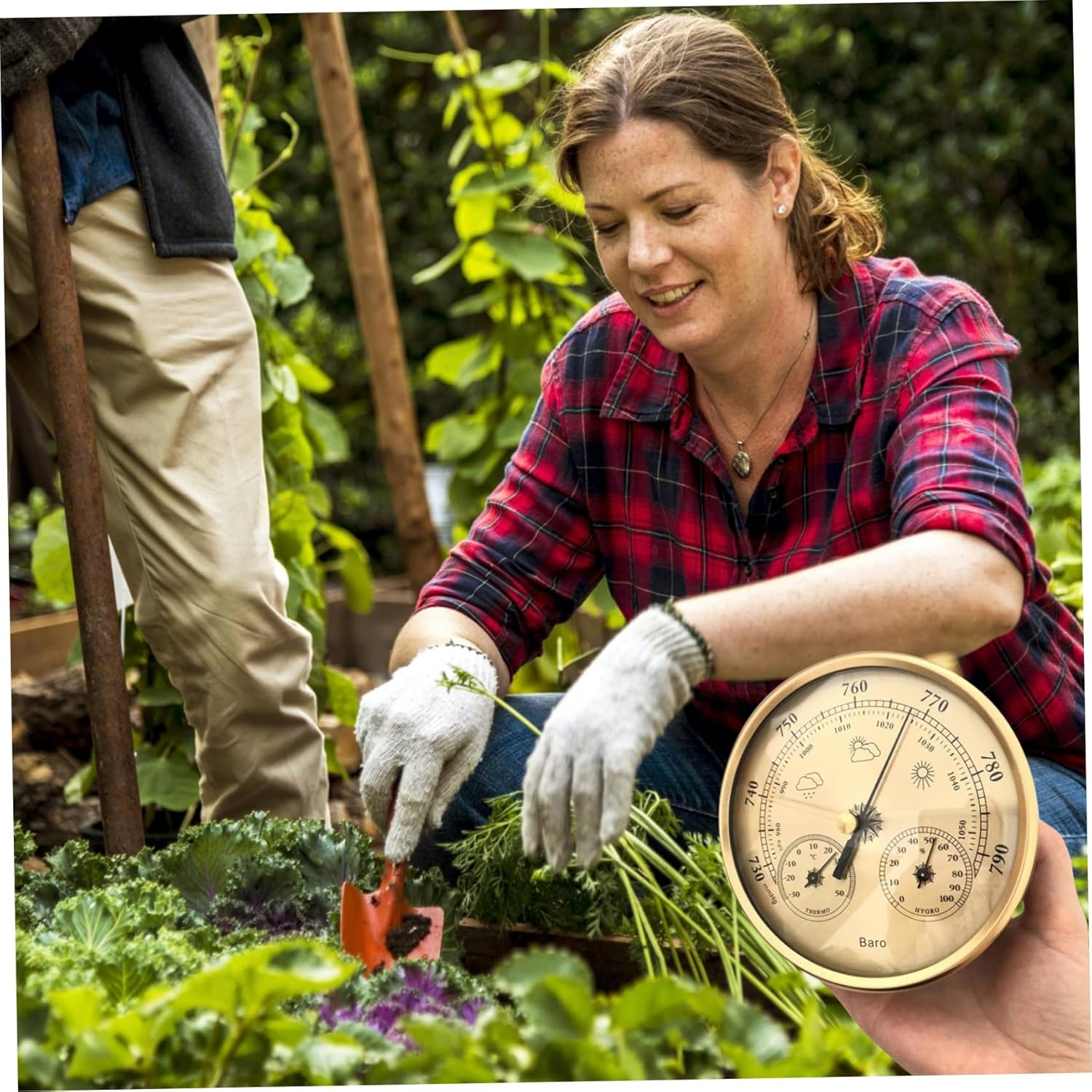 3 in 1 Barometer Indoor Metal Barometer Thermometer Hygrometer Golden Weather Barometer with Temperature Humidity Weather Station 5 Inch in Dia for Indoor Outdoor Weather Barometer- image number 2