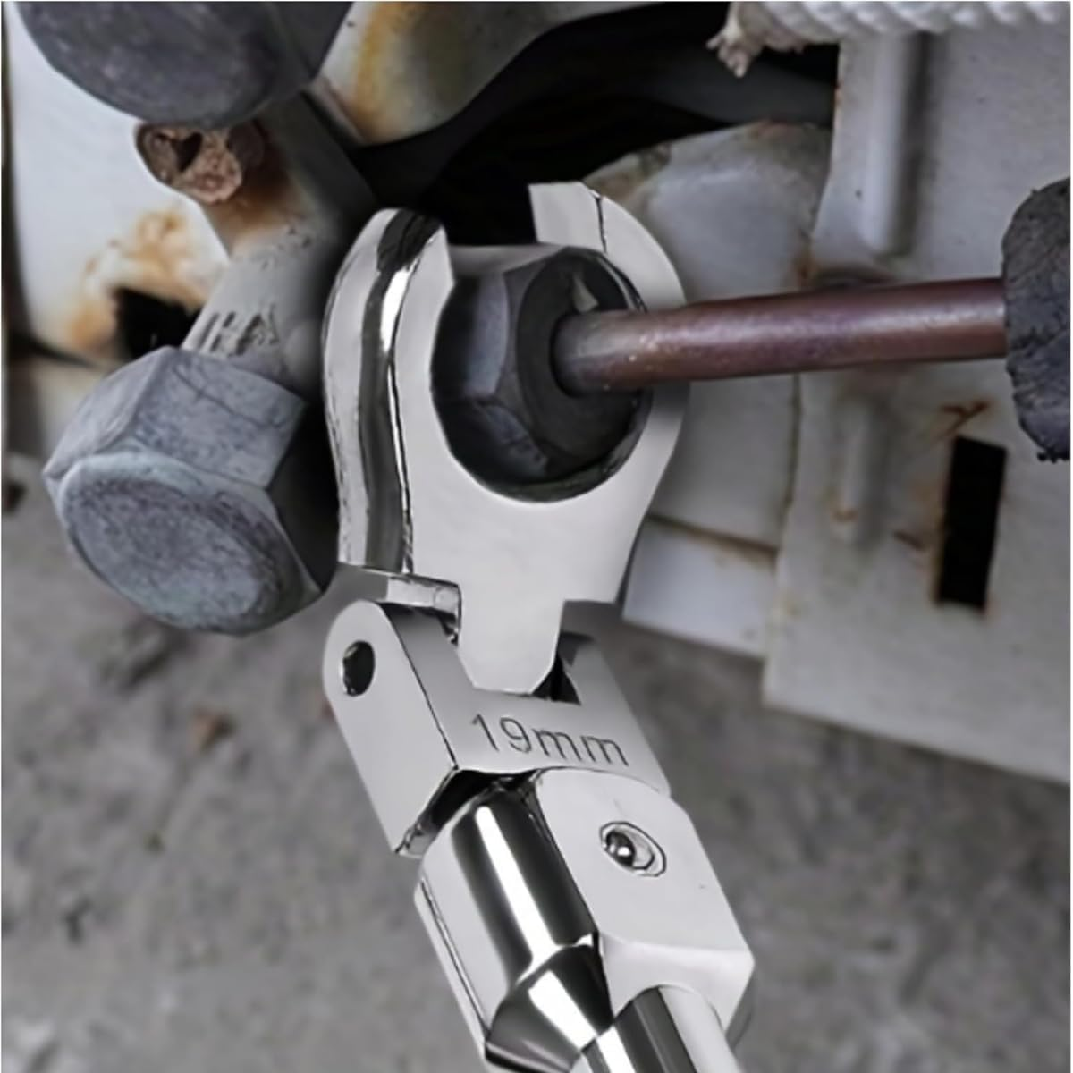 AIMALL 9-Piece Replaceable Ratchet Wrench Set - 180&deg; Rotating Swivel Pipe Wrench for Automotive Repair image number 1