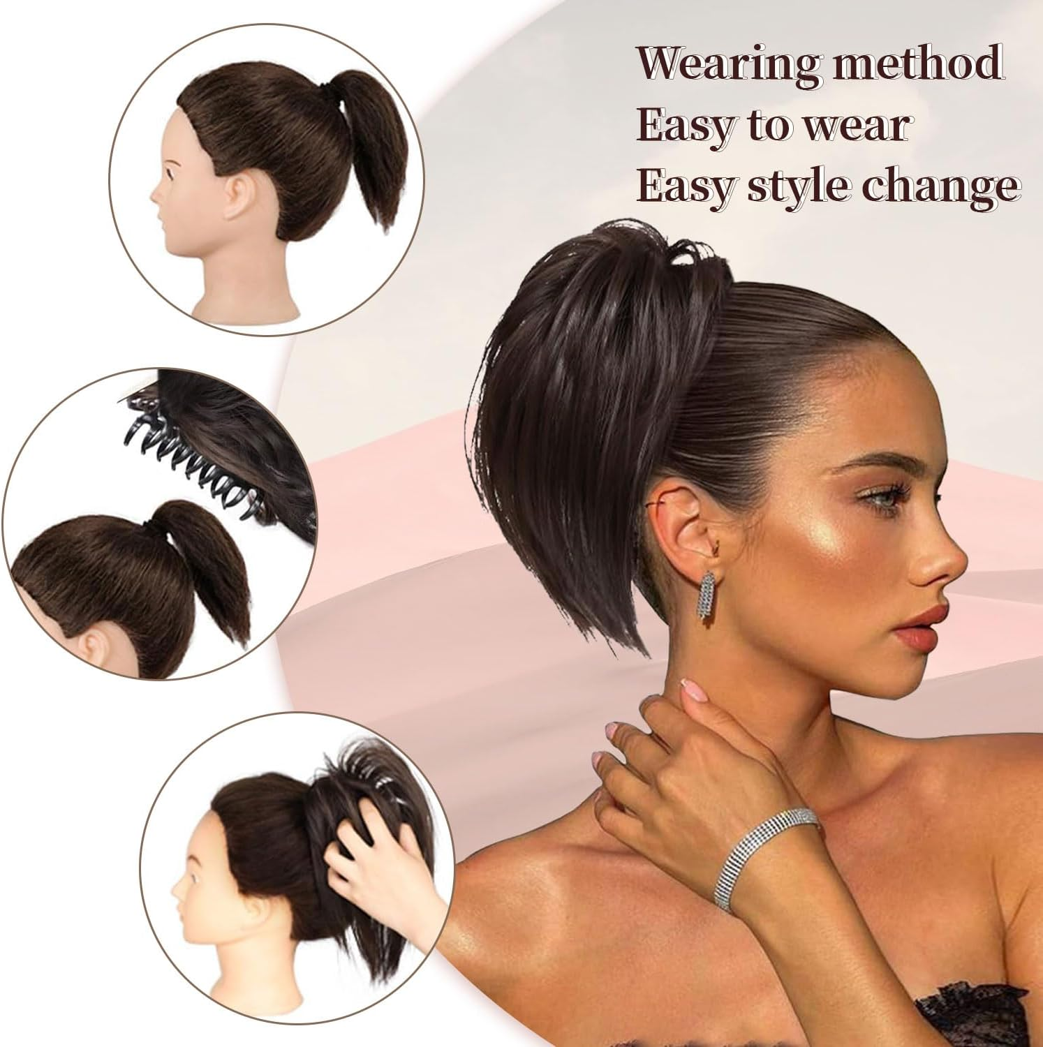 Fulang Hair Pack of 2 Ponytail with Clip Hairpiece with Elastic Band Large Bun Claws Clip Hairpiece Messy Bun Hairpieces Wavy Natural Synthetic Hair Scrunchie Women image number 1