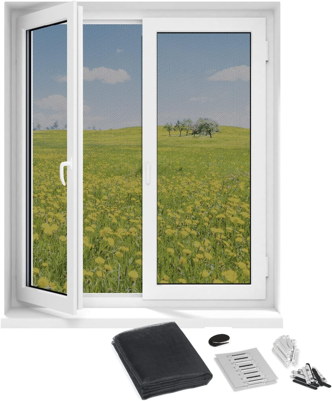 Hoberg Window Fly Screen with Innovative Magnetic Fastening | Fly Net Can Be Individually Cut to Size up to 150 X 130 Cm, No Drilling or Screwing | Attach Mosquito Net with 16 Magnets [Black] image number 6