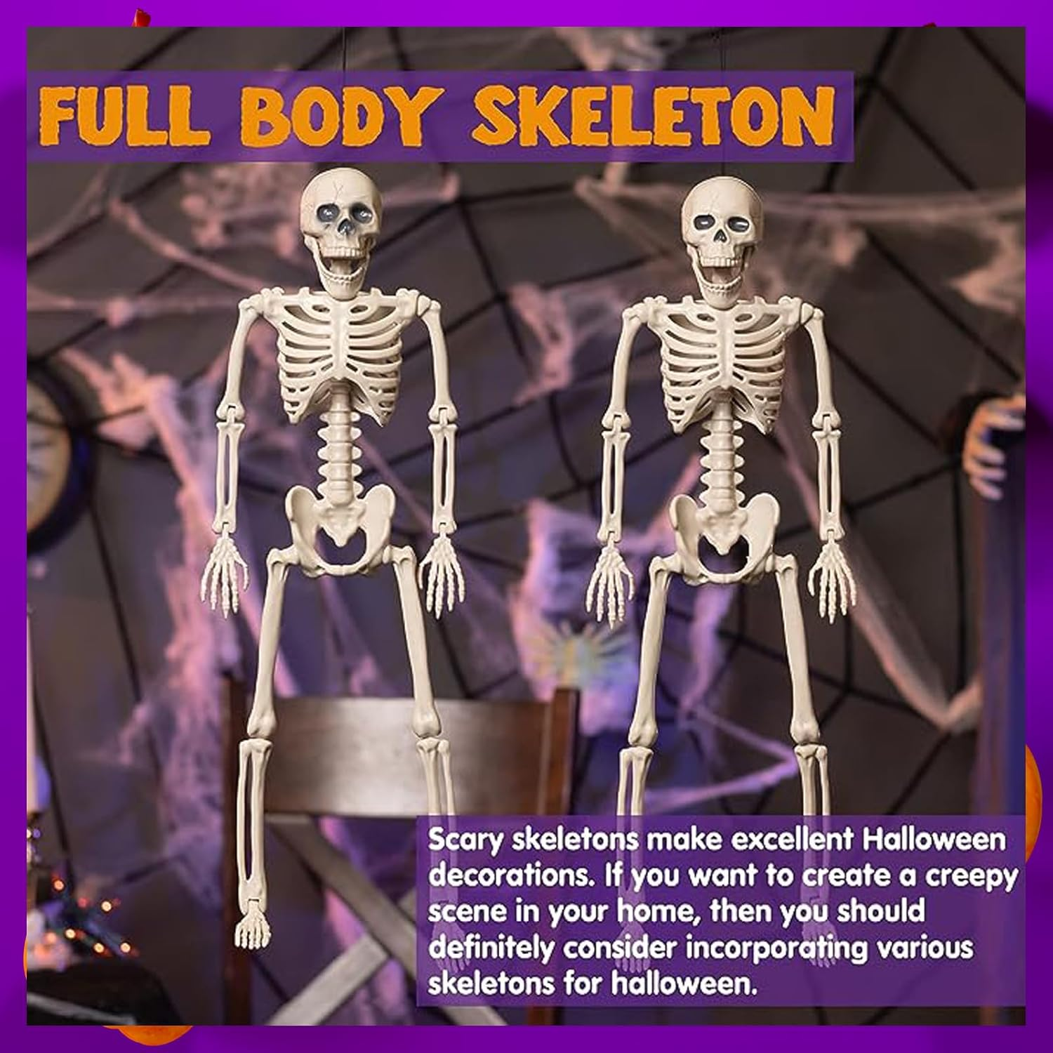2 Pack Halloween Hanging Skeleton Decorations Full Body Posable Joints Skeletons 16 Inch Mini Skeleton Realistic Human Plastic Bones Halloween Outdoor Indoor Decoration, Halloween Skeleton Decor Movable for Haunted House Props Halloween Party Decoration image number 6