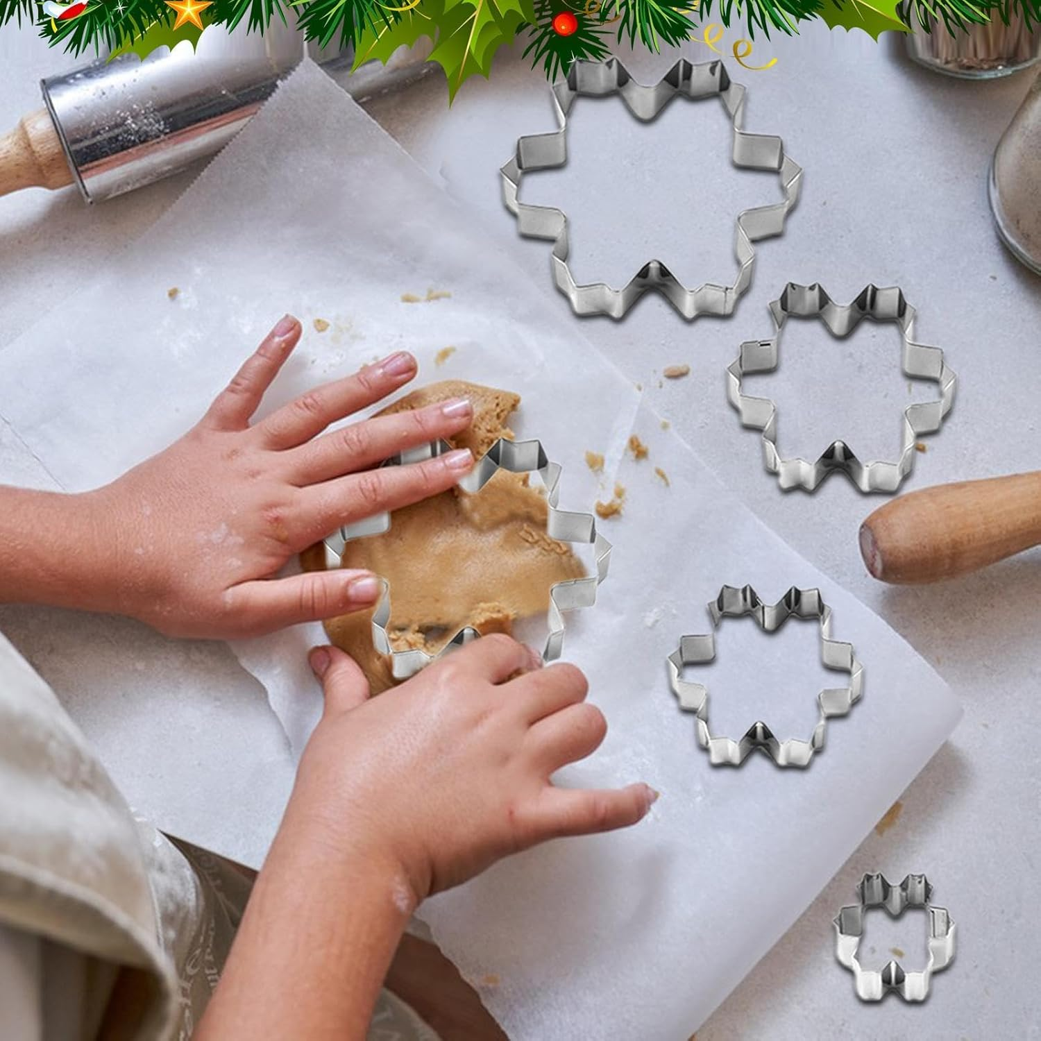 Christmas Cookie Set, Stainless Steel Cutter Fondant, Baking Molds Cookie Cutter, 9X Holiday Cookie Baking Tools, Snowflake Cookie Shaper, Stainless Steel Cookie for H