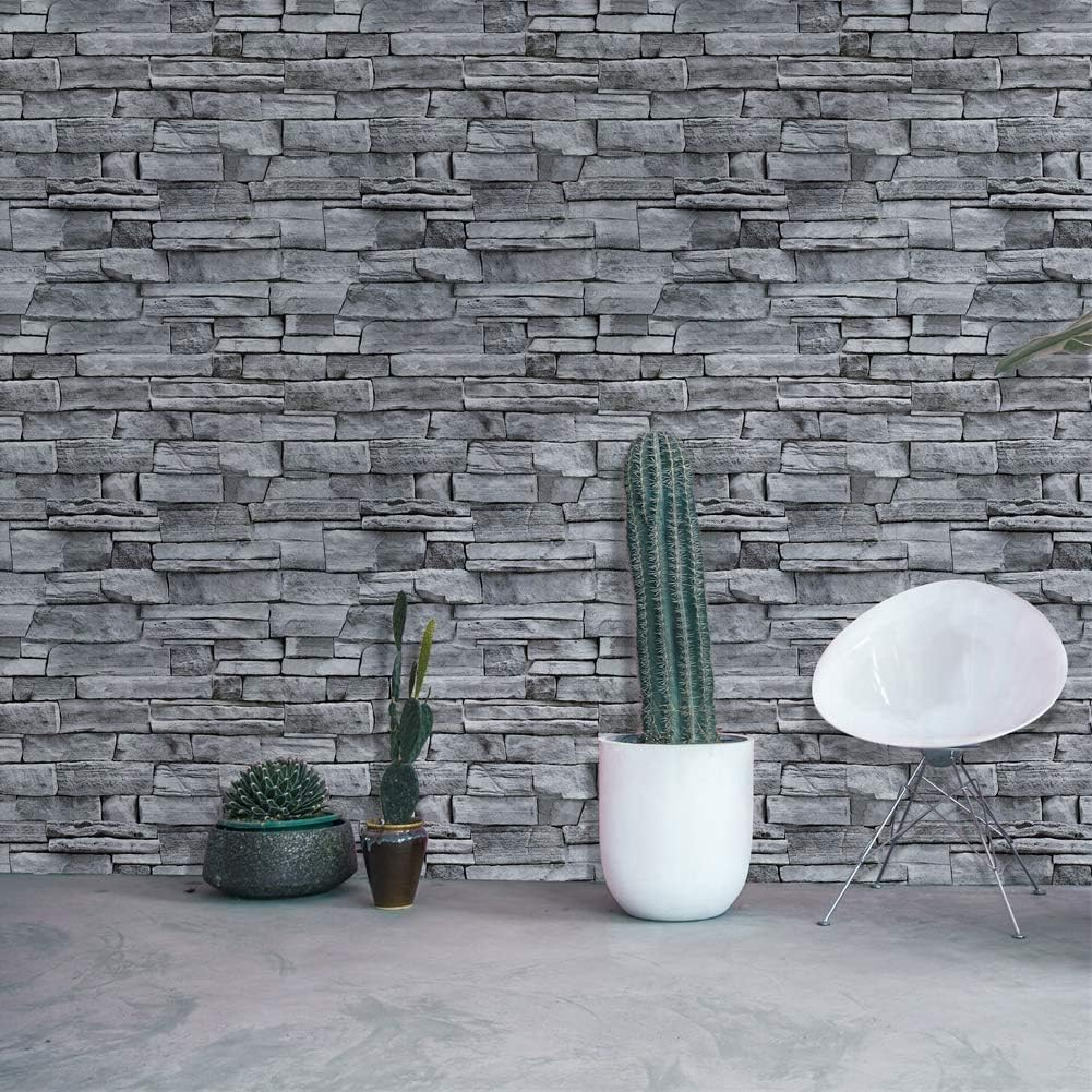 Vinyl Peel and Stick Wallpaper Brick Grey Vintage Stone Wallpaper Self Adhesive Wall 3D Contact Paper for Bedroom Livingroom Walls Decoration 45Cm X 300Cm