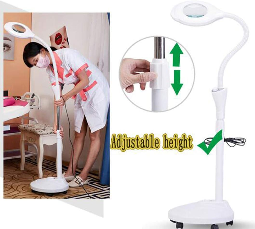 16X Magnification Magnifying Glass with Light Wheeled Floor Standing Hands Free Illuminated Adjustable Magnifier Lamp 360&deg; Rotation Adjustment Reading Crafts Hobbies XXZ