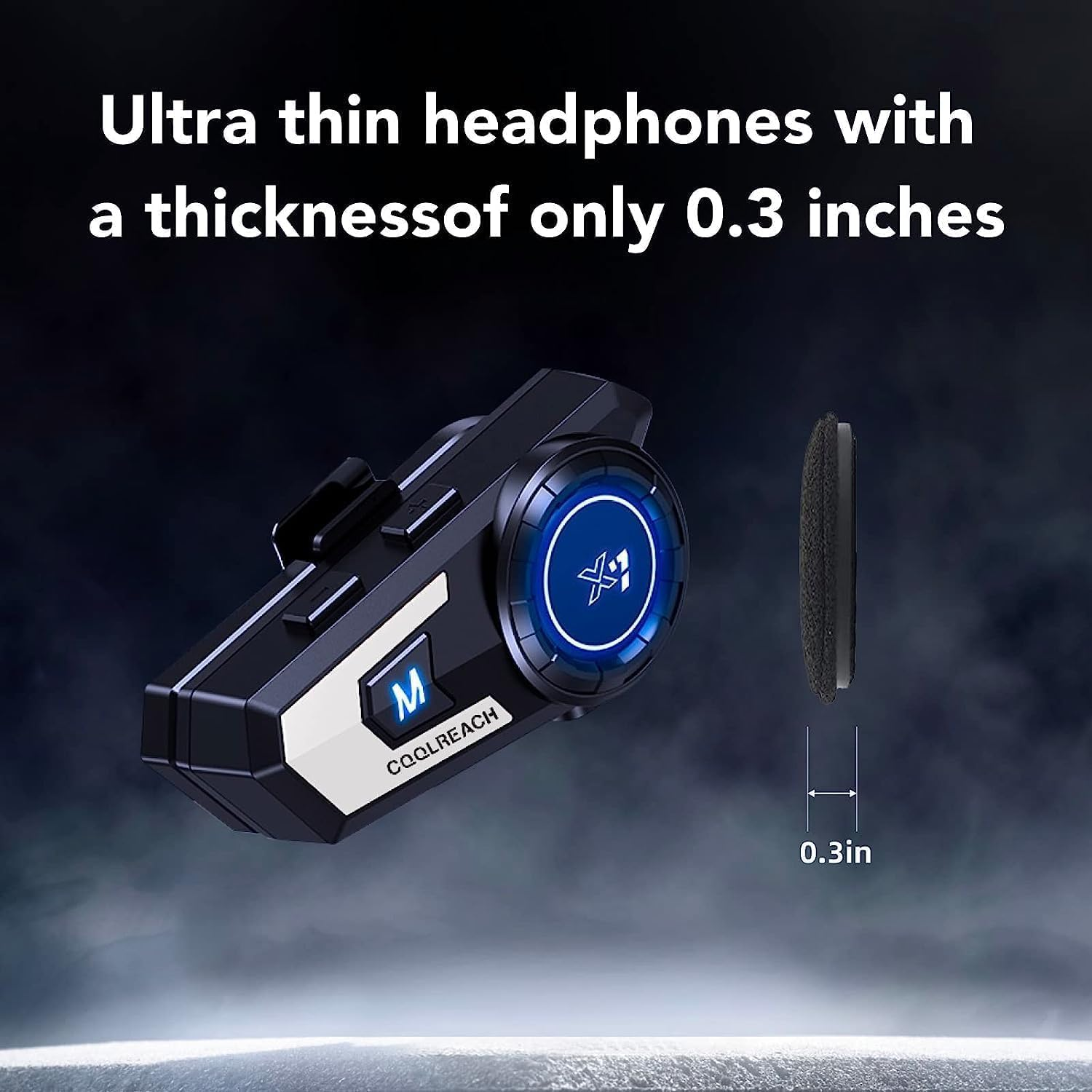 Khptop Motorcycle Headphones, Built-In Bluetooth Headphones, Ski Helmet, CVC, Noise Cancelling, Stereo, Music, Auto Response, 90 Hours Playback, Tweeter, Slim, 1000Mah