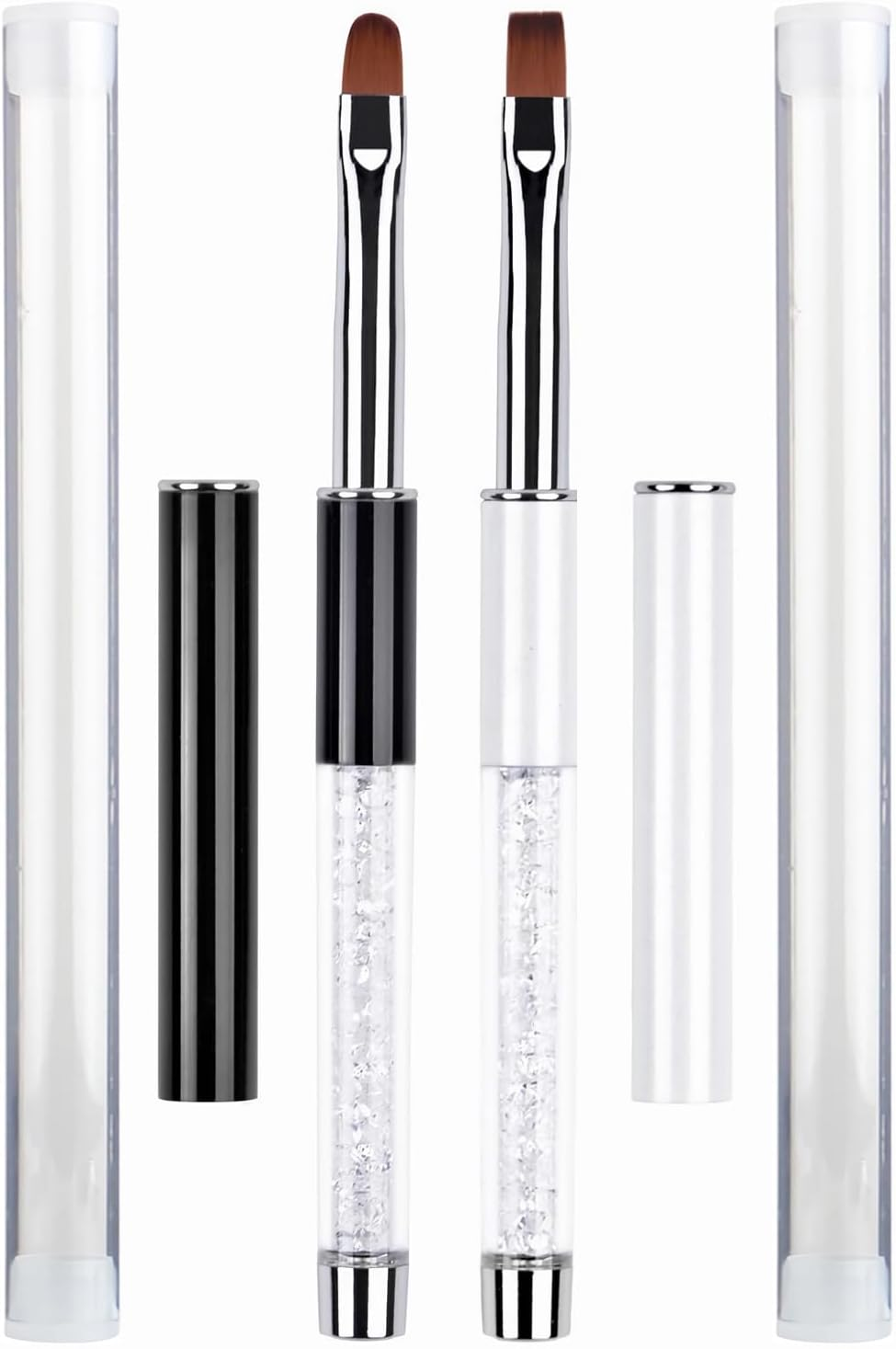 2Pcs Oval & Flat Nail Gel Brush Set &ndash; Acrylic Nail Art Brushes with Rhinestone Handle &ndash; UV Builder Gel Brush for Acrylic Nails, DIY & Salon Use image number 6