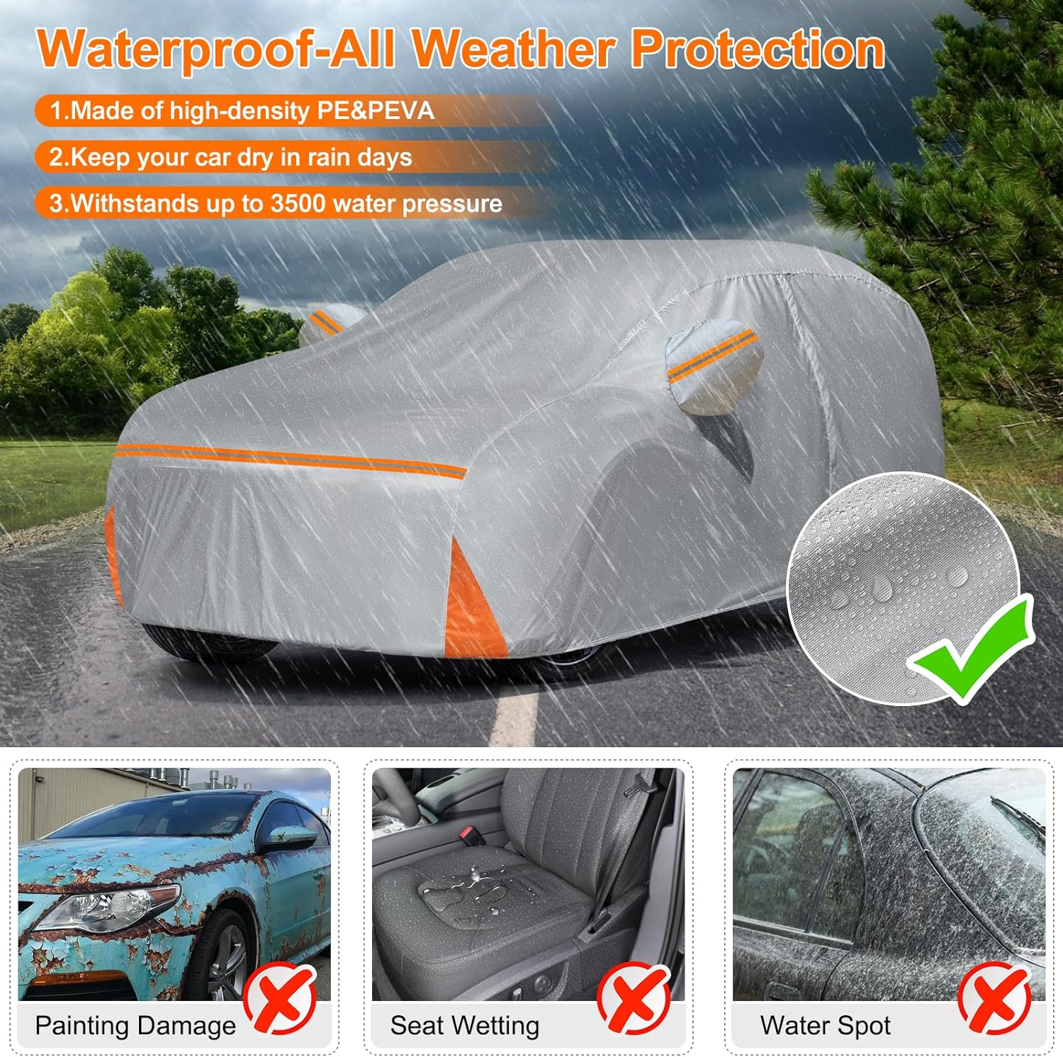 Car Cover for 2019-2025 Hyundai Palisade, Waterproof Custom-Fit All Weather Sun Rain UV Dust Snow Protection Windproof Outdoor Palisade Car Cover with Door Zipper and Cotton Lining-Grey image number 1