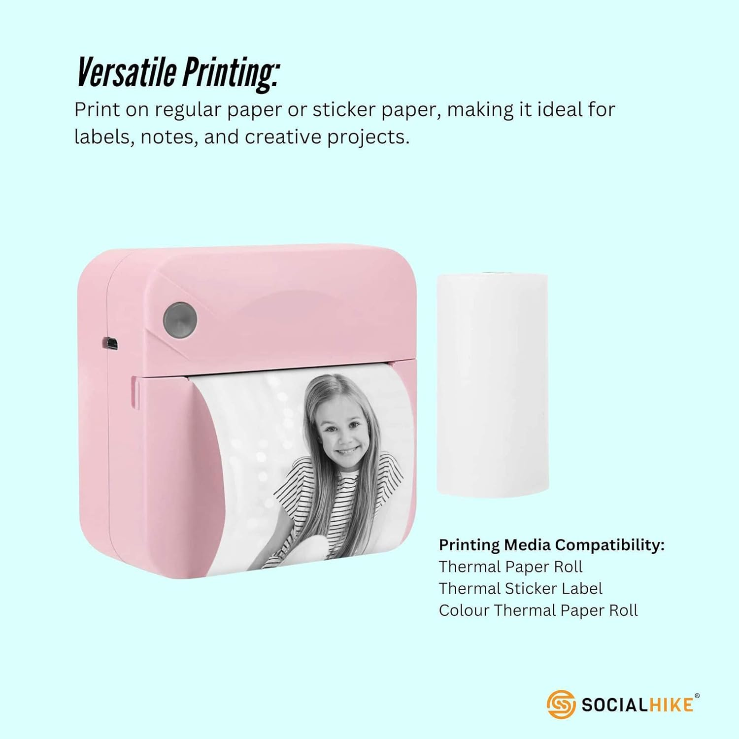 Tooleroo Portable Mini Printer Pink - Inkless Bluetooth Phone Pocket Thermal Printing image number 3