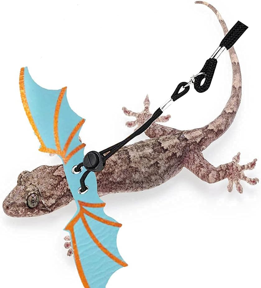 Lizards Leash Bearded Dragon Adjustable Small Reptile Animals Harness 3 Size Soft Leather Harness Lizards Leash with Wing for Small Medium and Large Reptile Animals (Blue) image number 1