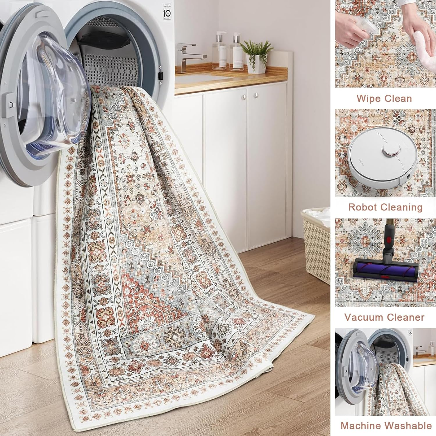 ZALLUC Premium Soft Faux Velvet Area Rug 230X160Cm with Vintage Design Washable Area Rug with Non Slip Rugs for Living Room Bedroom Rug Carpet Stain Resistant, Home Decor Office Boho Rug image number 3