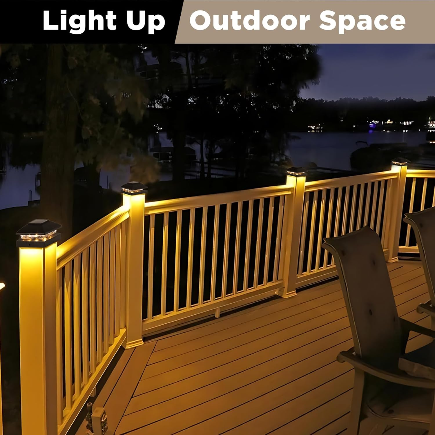 Solar Post Cap Lights Outdoor 8Pack, Black Waterproof Solar Powered Deck Fence Post Lights Fit 4X4 Wood/Vinyl Posts, Bright Warm White Solar Post Lights Decorate Deck, Patio, Porch, Fence image number 2