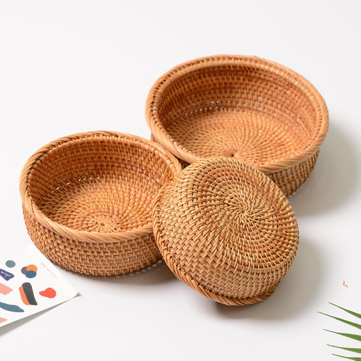 OKUMEYR 1Set Vintage Rattan Storage Baskets for Fruits and Vegetables Multi-Purpose Desktop Organizer for Home Kitchen Office and Bakery Decor image number 5