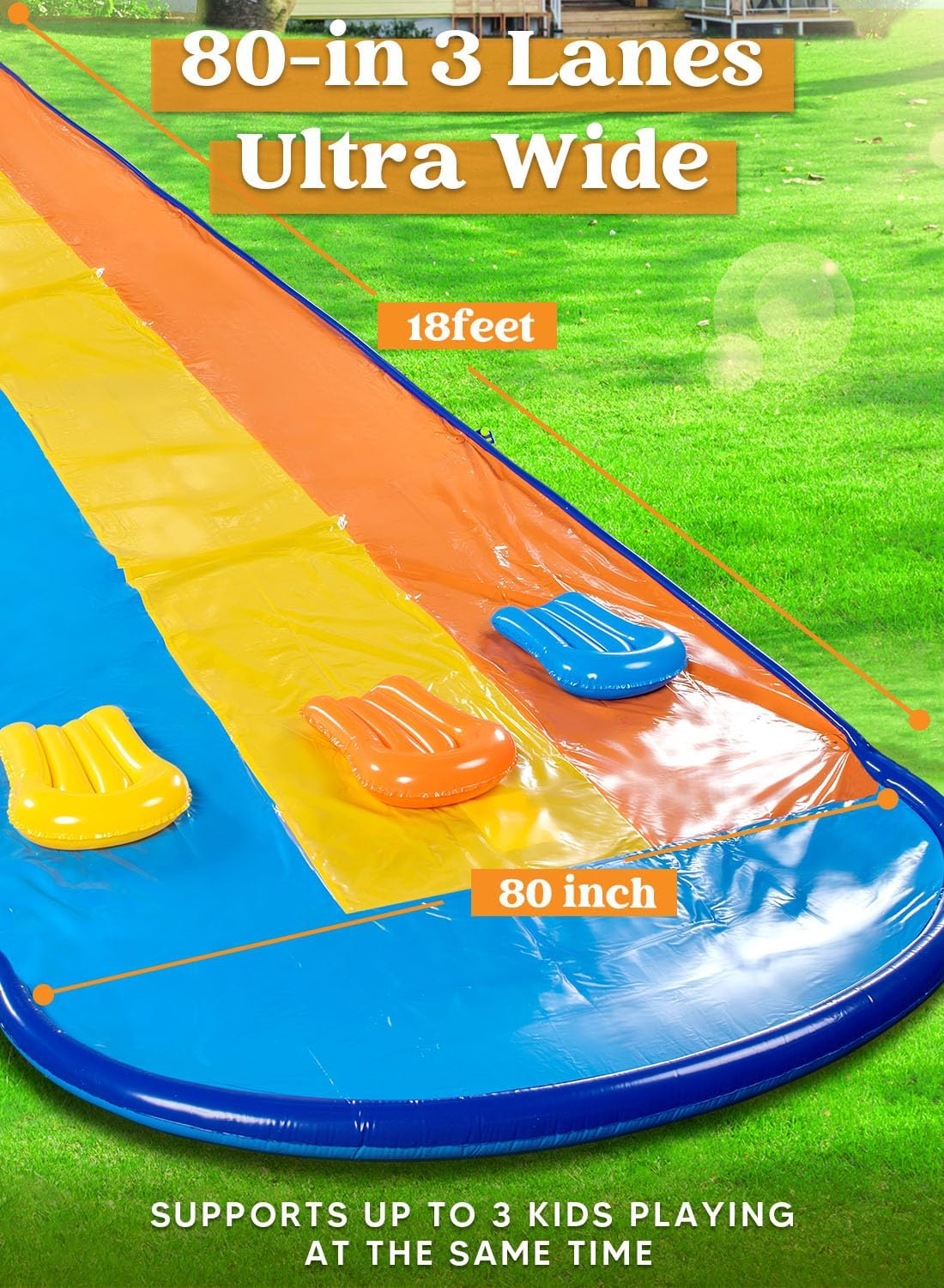 Sloosh Triple Water Slide with 3 Bodyboards, 18FT Lawn Water Splash Slip and Slide Summer Toy Splash Pad with Build in Advanced Sprinkler for Kids Adults Backyard Summer Water Fun image number 4