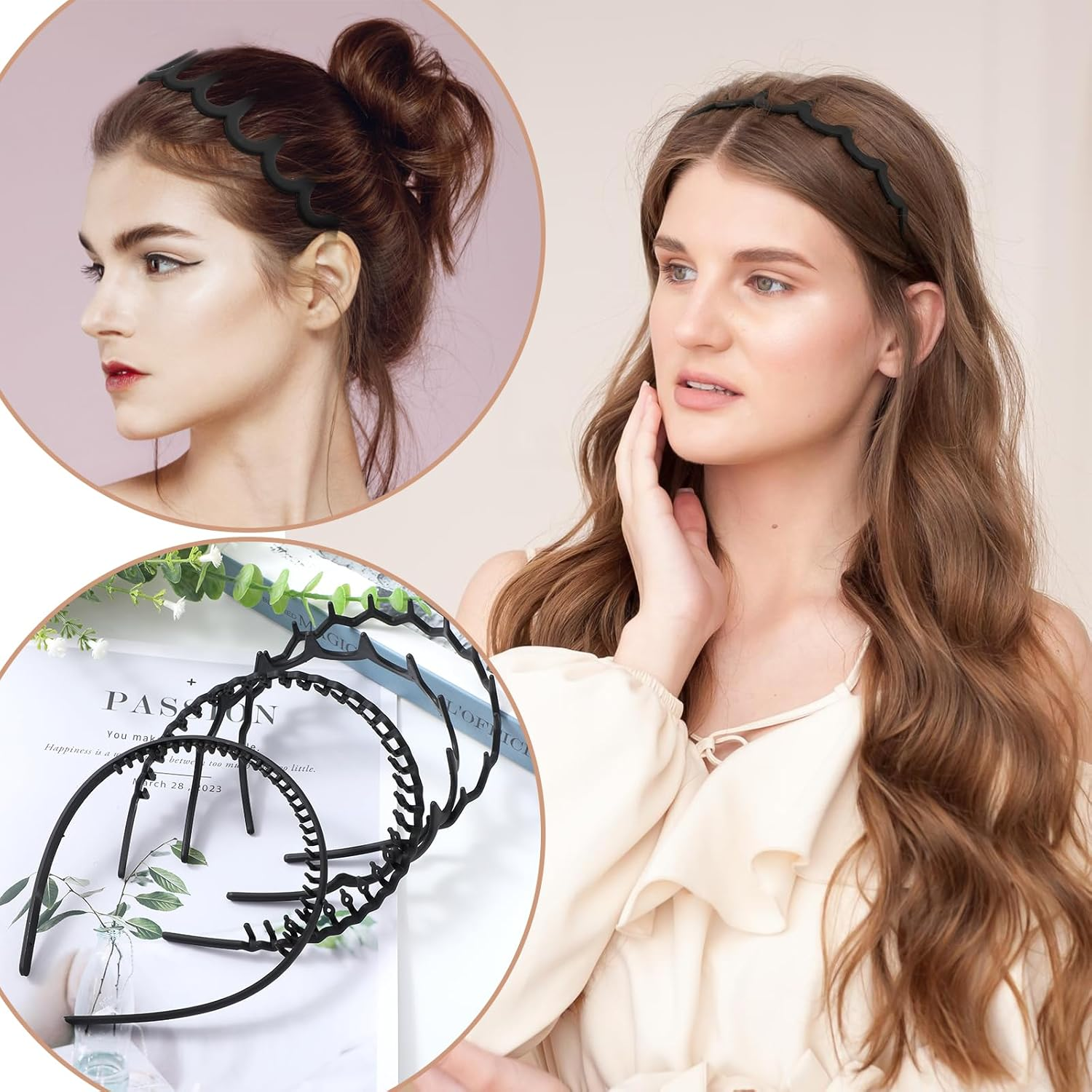 WY LIGHTING LEVEL 8Pcs No Slip Plastic Headbands Teeth Skinny Hair Hoops Comfort Wavy Shape Comb Thin Hairbands Effortless Hair Accessories for Women Men Teen Girls Decorations Styling Outdoor Sports image number 4