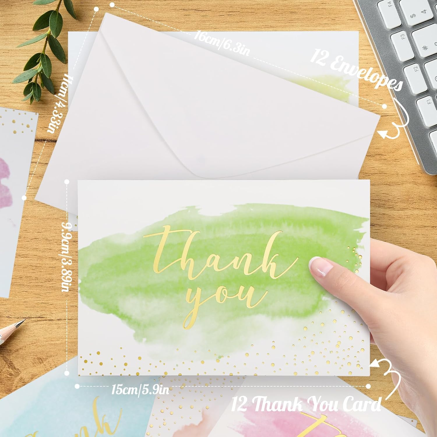 Bighan Thank You Cards Set 12 Sheets Thank You Greeting Cards with 12 Sheets Envelopes, Greeting Cards for Valentine'S Day Wedding Teachers Mother Father Kids, B image number 4