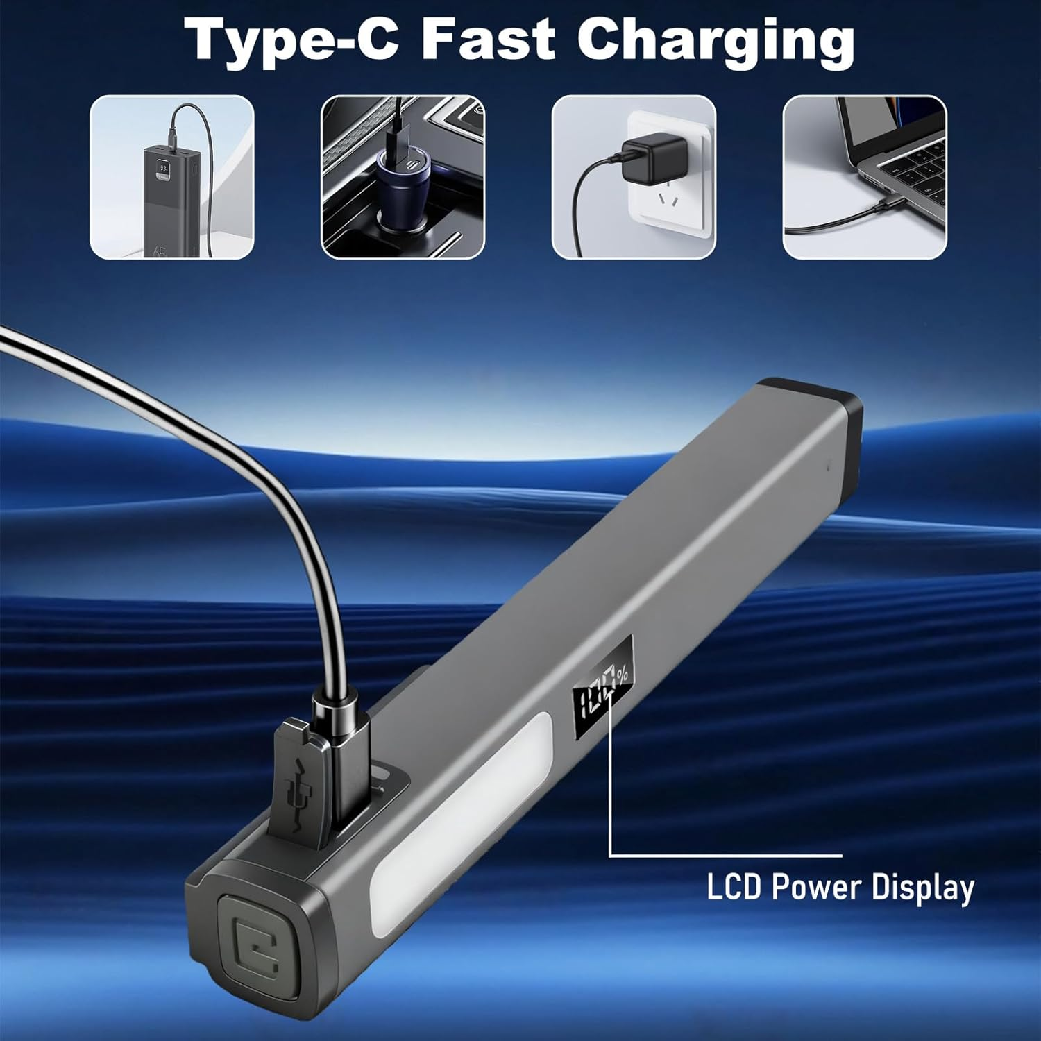 Pack of 2 LED Pen Lamp with Magnet, Rechargeable COB Work Light with 6 Modes & Battery Level Indicator, Waterproof Portable Inspection Lights for Camping, Repairs, Emergencies, Workshop Lamp
