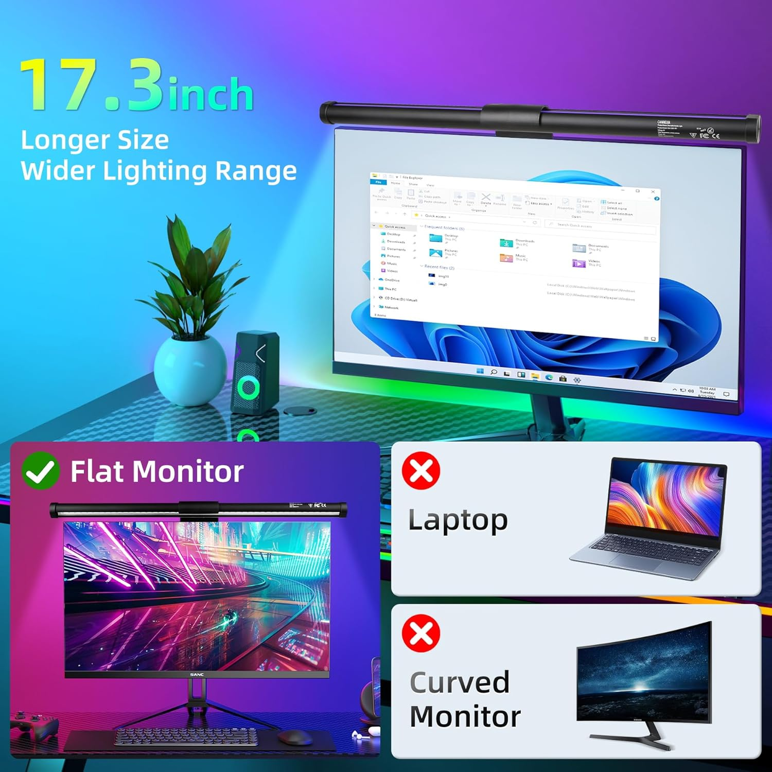 Monitor Light Bar 44CM Computer Screen Light Bar 5W RGB Mode 7 Colours USB Powered Gaming Desk Lamp3 Colour Temperature (3000K-6500K) and Brightness Adjustment for Home Indoor, Work, Study Lighting image number 5