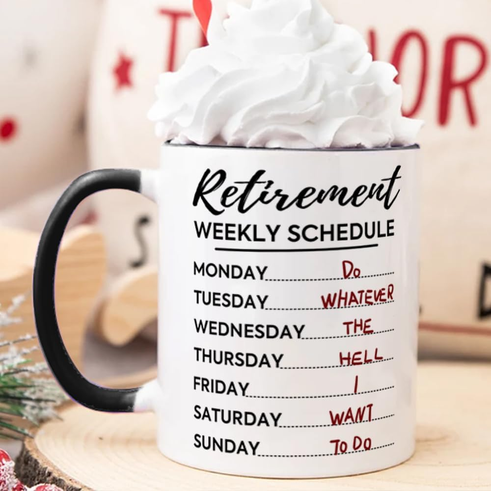 Fatbaby Funny Retirement Gifts for Women Men,Retirement Weekly Schedule Coffee Mug Gifts for Coworker Boss Office, Retired Calendar Mug for Dad Mom Friends Grandma Grandpa 11OZ image number 1
