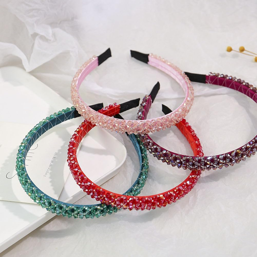 Ruihfas Fashion Sparkle 4 Rows Crystal Rhinestone Headbands Beaded Hair Hoop Band (Green) - Red image number 7