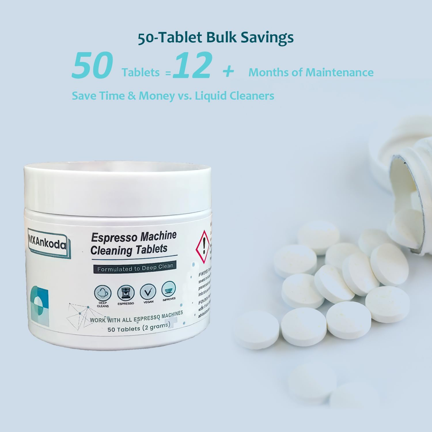 Coffee Machine Cleaning Tablets &ndash; 50 Count Espresso Coffee Maker Cleaner Tablets for Brevile, Delongh, Jura, Keurig, Nespres.O, Nnja, Miele, Gaggia, & More image number 2
