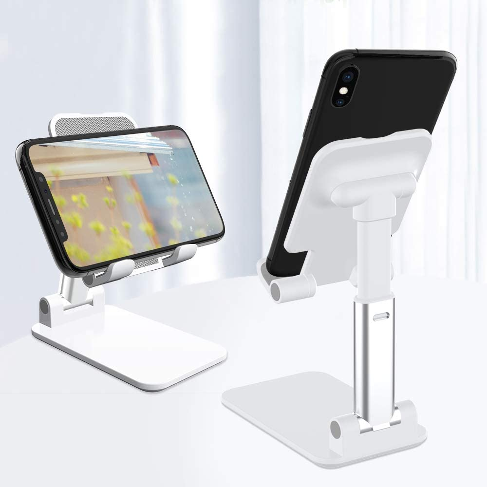[2 Pack] Foldable Cell Phone Stand, TIQUS Angle & Height Adjustable Desk Phone Holder with Stable Anti-Slip Design Compatible with Iphone Smartphones Kindle White image number 3