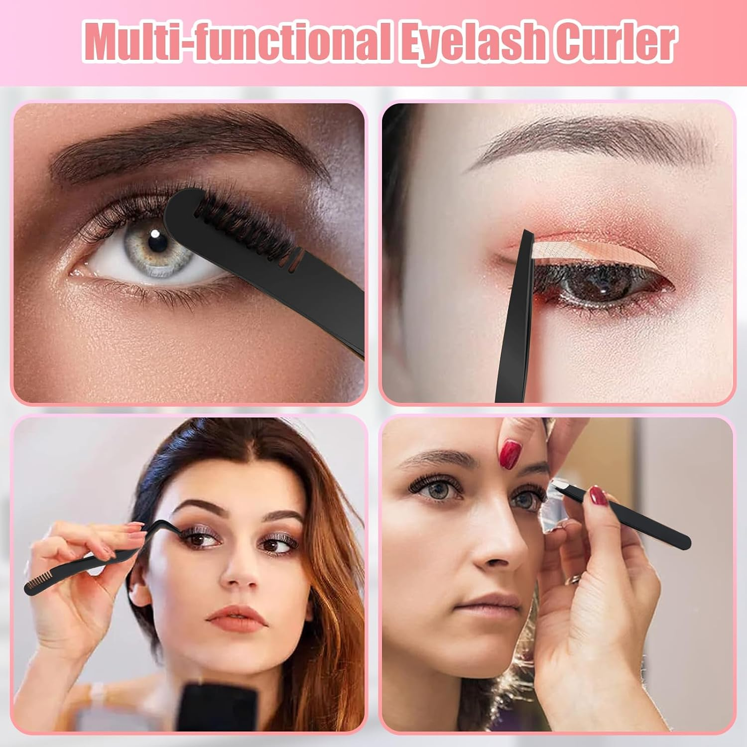 Eyelash Applicator Tool, 3 Pcs Stainless Steel Lash Tweezers, Lash Applicator Tool for Girls, Women, Makeup Artists (Black) image number 5