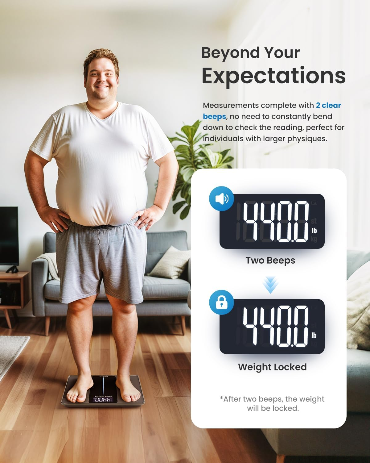 RENPHO Personal Scales Digital Test Winner 2024, Max 250 Kg, Persons with Extremely High Load Capacity, Large Platform, Large LED Display, Highest Accuracy up to 50 G, 33 X 30 Cm, Core 1 L image number 5