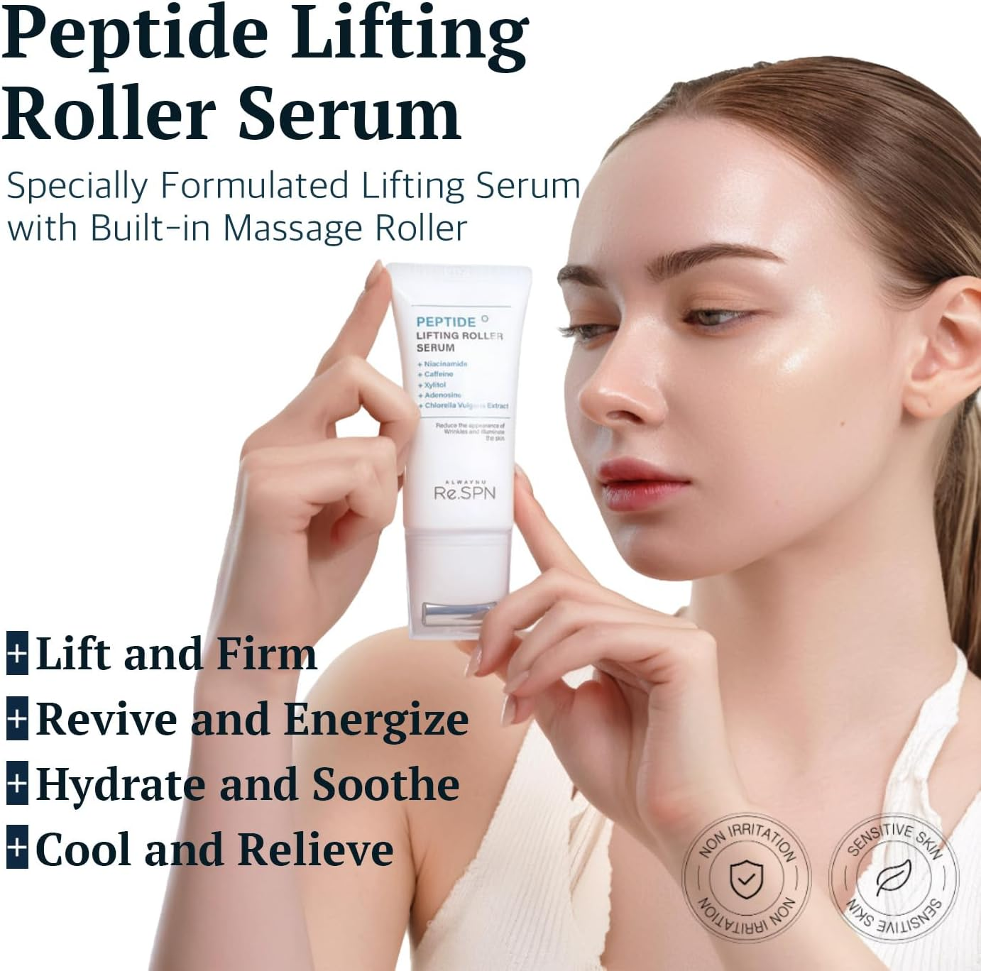 Re.Spn Peptide Lifting Roller Serum &ndash; for Wrinkles, Lifting & Pore Tightening on Face & Neck with Gua Sha Applicator, Vegan, Anti-Wrinkle Peptide, Niacinamide, K-Beauty (1.69 Fl Oz) image number 2