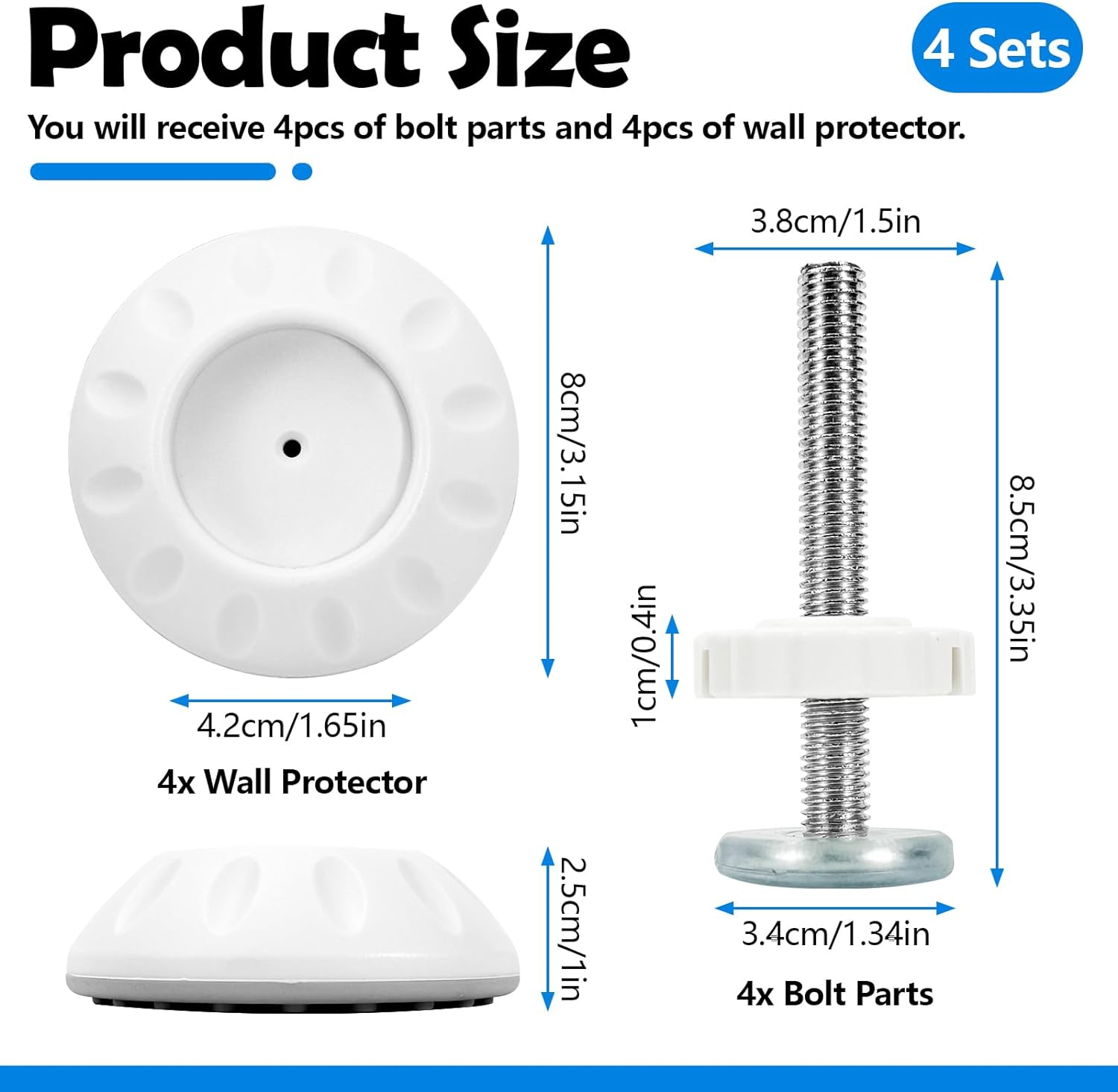 4Pcs Spindle Rods Gate Threaded Spindle Rods Anti-Slip Gates Accessory Screw Bolts Kit with Wall Fixer for Pressure Mounted and Pet Gates (4) image number 5