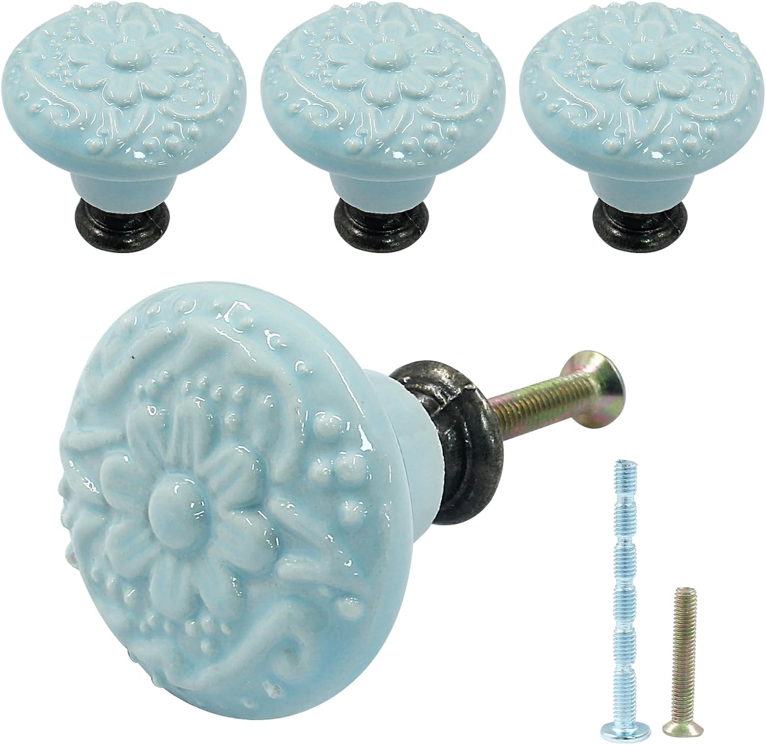 Piutouyar Ceramic Kitchen Cabinet Knobs, Pink, 10Pcs, 1.3Inch Diameter, Retro Style image number 2