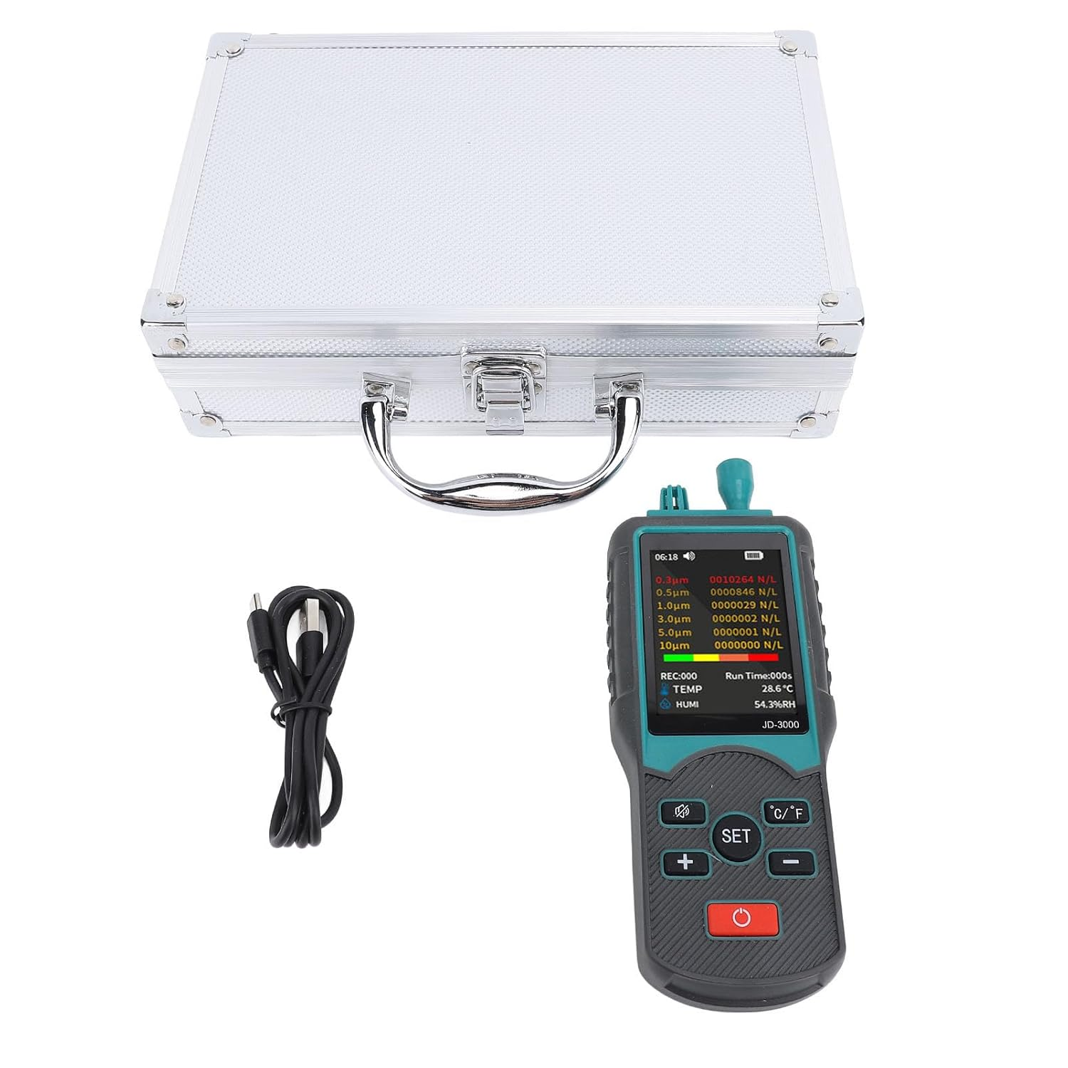 Handheld Dust Particle Counter, Multi Functional Dust Monitor for Air Quality Detection with Two Measurement Modes, Data Storage and Fast Measurement, Foldable Bracket Design, image number 1