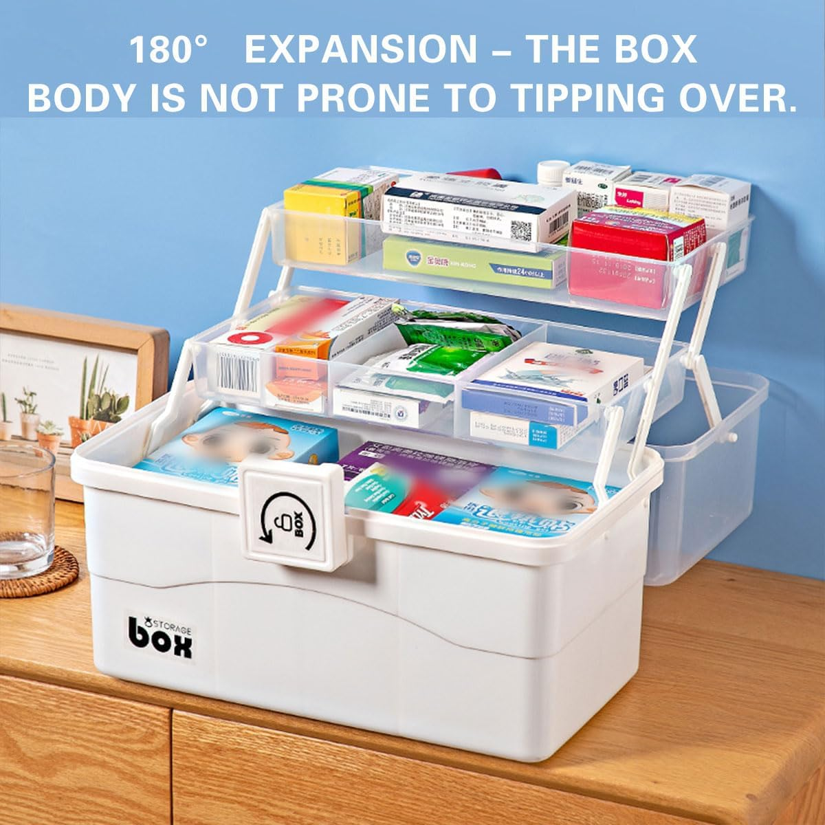 AIMALL Medicine Box, Household First Aid Storage, Large/Extra Large Sizes (11&times;6.4&times;6.1In/12.5&times;7&times;8.2In), Expandable, Transparent Lid, Compact Medication Organizer image number 1
