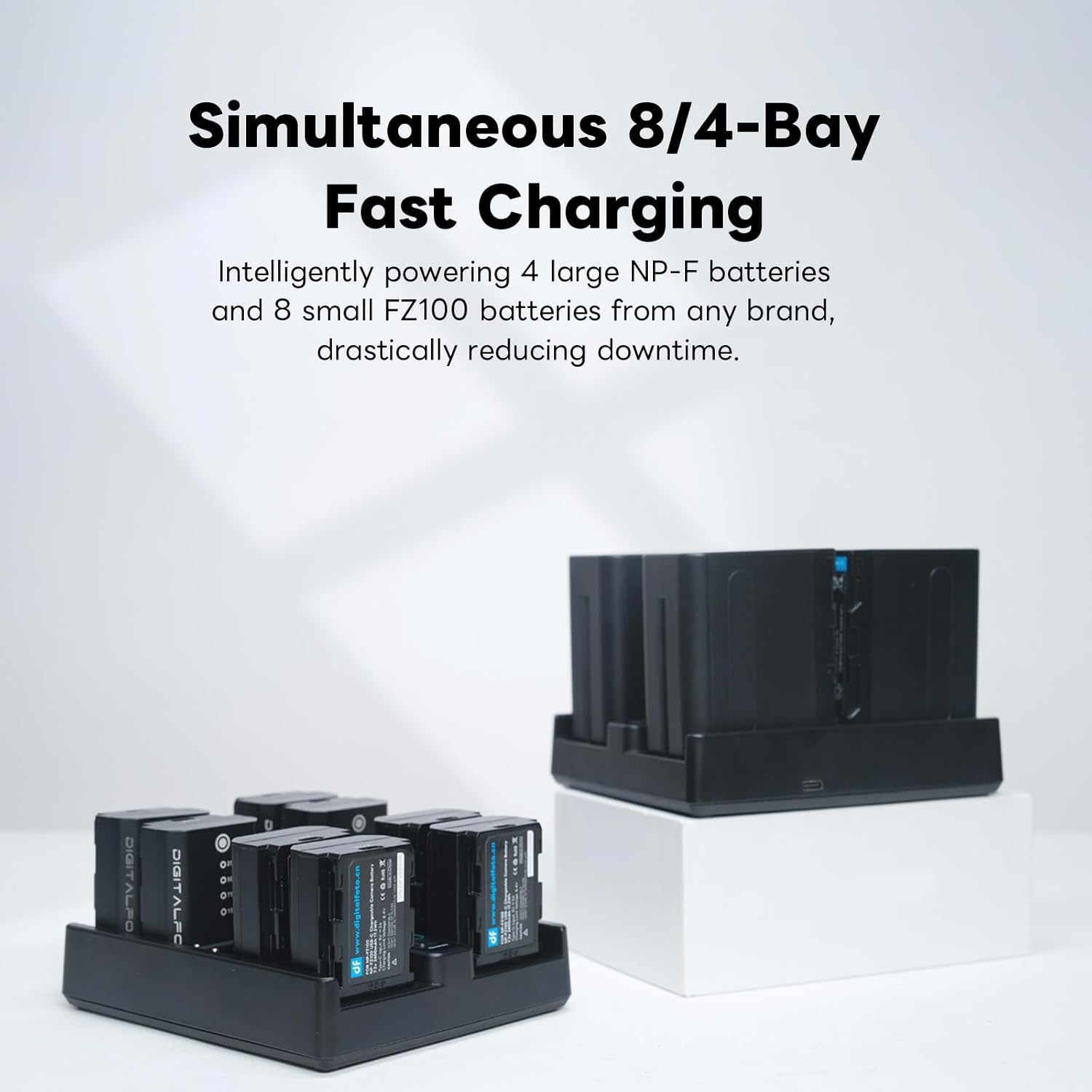 8-Slot NP-FZ100 Battery Charger with LED Display,4-Slot NP-F970 Camera Battery PD Fast Charger,Compatible with Sony A7R5/A7S3/A7M4/A7C2/A7C/A7R4/FX30 Battery image number 4